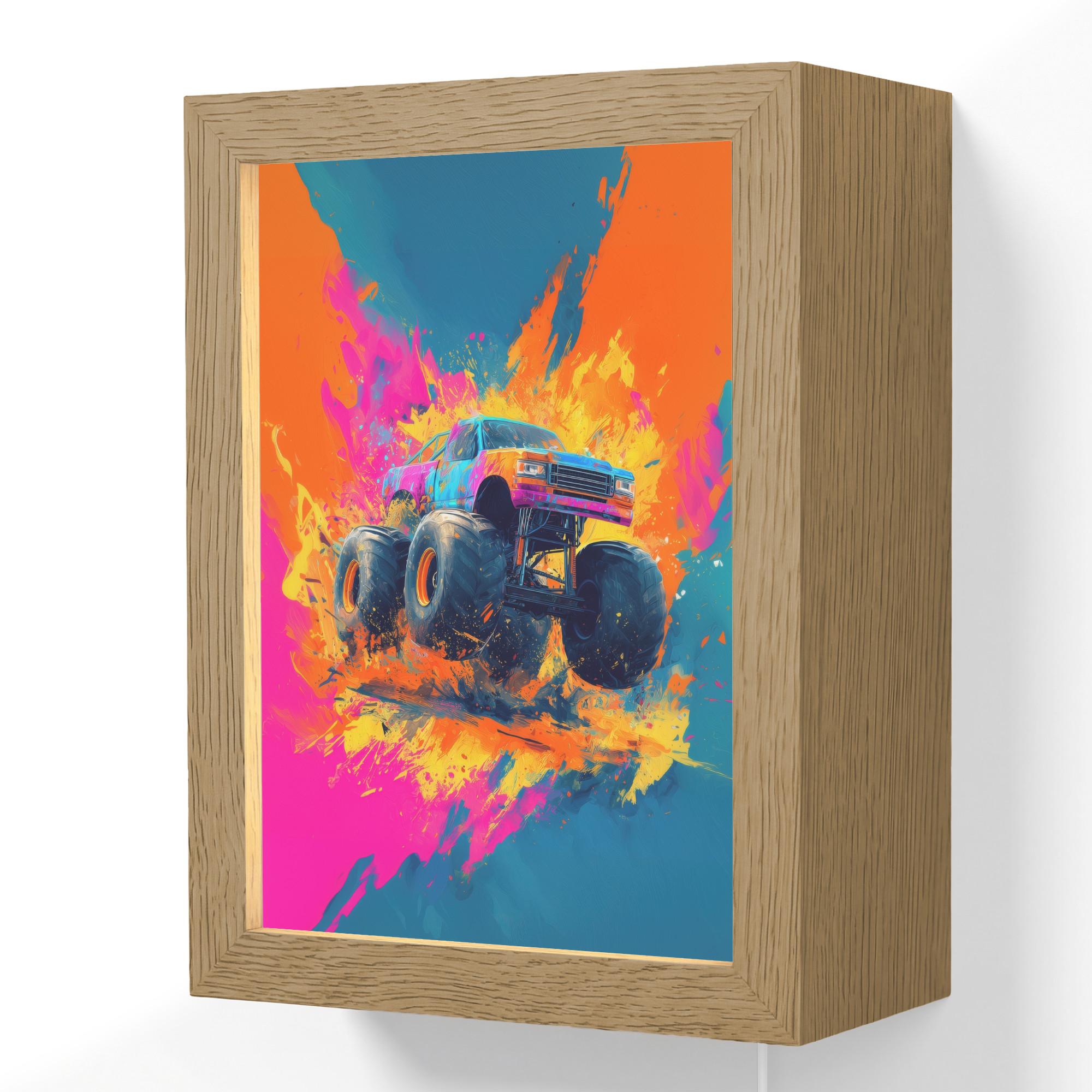WANDLEUCHTE Monstertruck - Abstrakt - Farbspritzer - Farbenfroh 15x20 cm - Pink, Holzwerkstoff (15/20/8cm) - OnlyWow