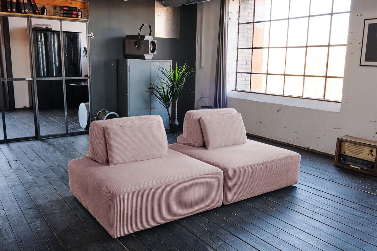 SITZELEMENT MODULSOFA WIOLO SOFT Pink Cord - Schwarz/Rosa, Kunststoff/Textil (111/43/111cm) - KAWOLA