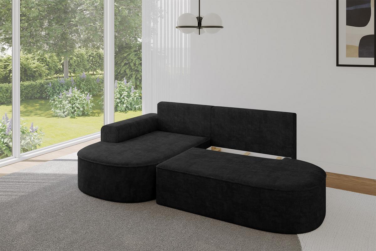 ECKSOFA mit Schlaffunktion und Bettkasten Ottomane Links MARI-L1-S - 283x167x73 cm Schwarz Velours - Schwarz, Holzwerkstoff/Kunststoff (283/167cm) - ALTDECOR