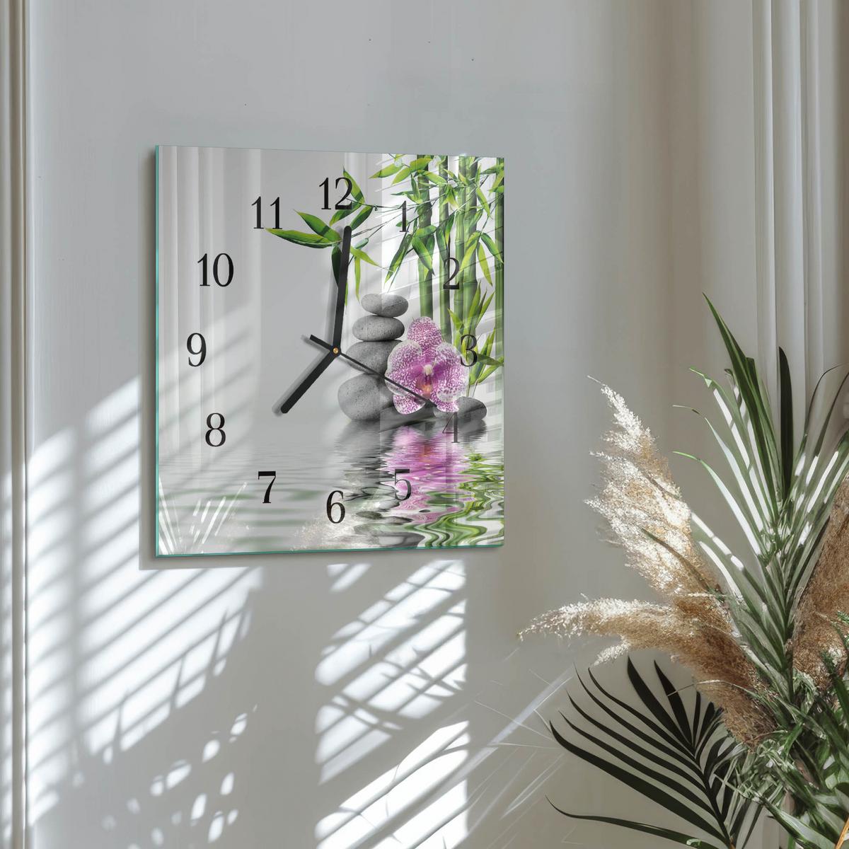 WANDUHR aus Glas 30x30 cm - Orchideensteine - Multicolor, Glas (30/30/0.4cm) - TULUP