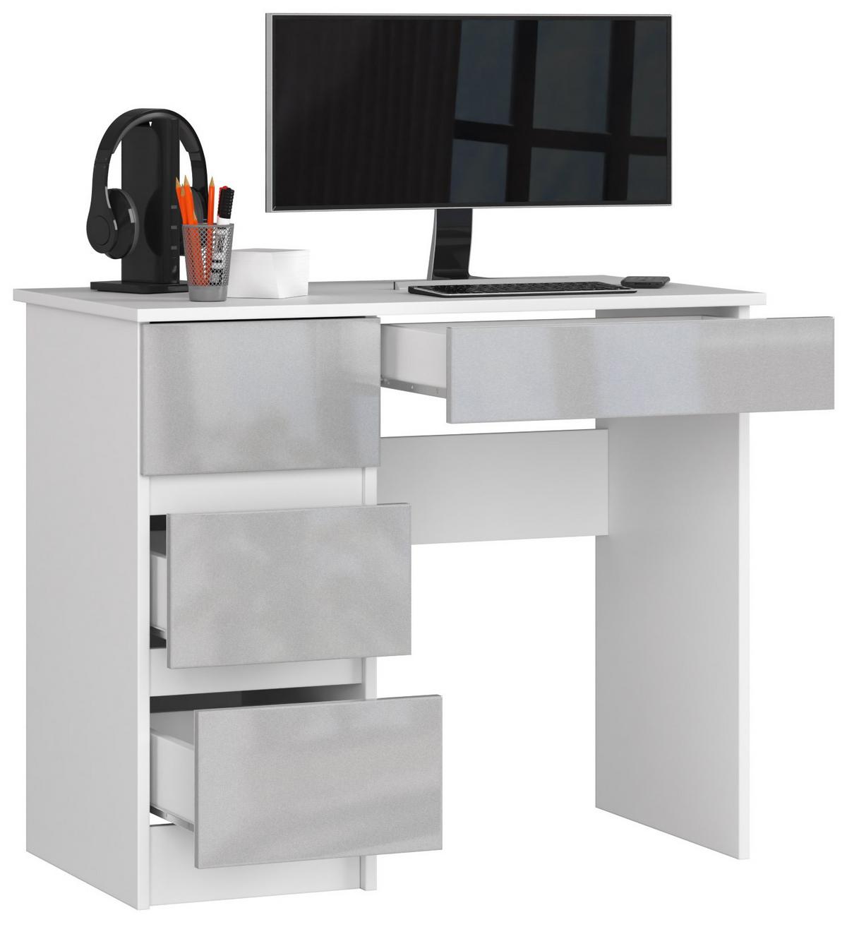 SCHREIBTISCH Weiß, Metallisch Glanz 77/90/50 - Weiß, Holzwerkstoff (124/52/77cm) - RAUMHIRSCH FURNITURE
