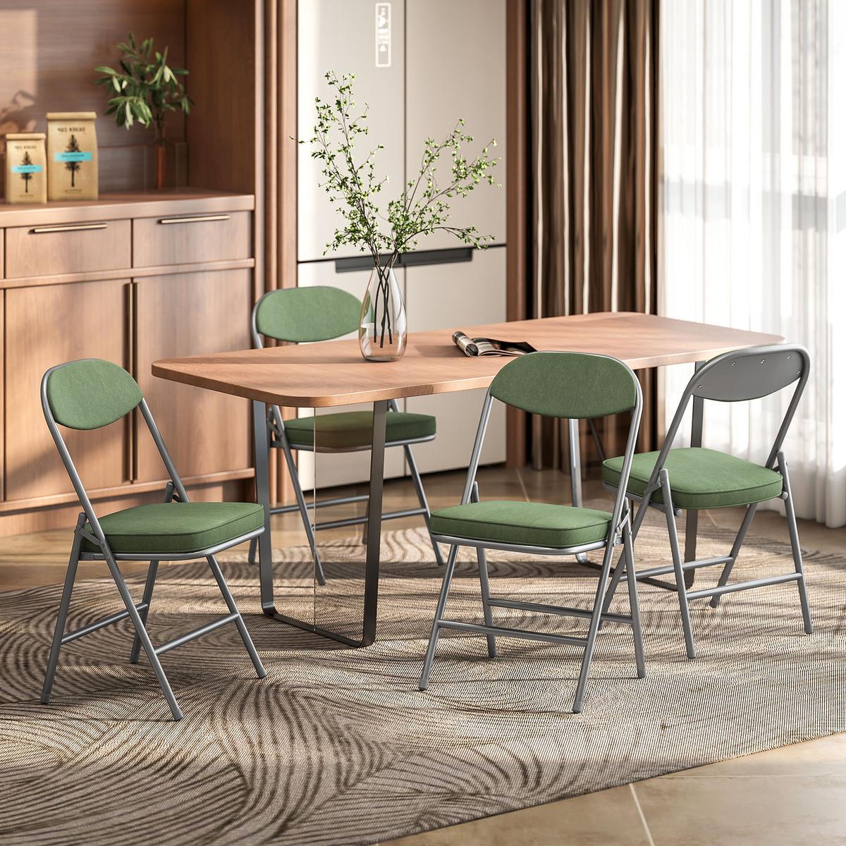 KLAPPSTUHL 4er Set Polyester Stahl Grün - Silberfarben/Grün, Textil/Metall (45/82/48.5cm) - HOMCOM