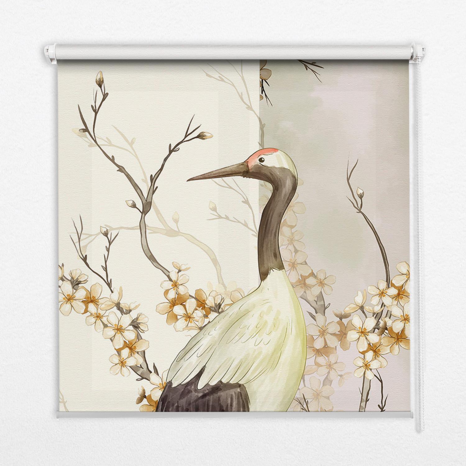 INNENROLLO - Fensterrollo - Rollo - 140x140 cm - Kranich im Busch - Weiß, Kunststoff (140/140/0.5cm) - TULUP