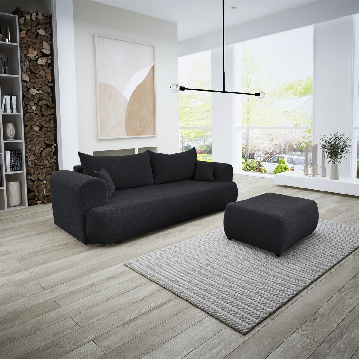 POLSTERHOCKER Anike In Now Or Never - Schwarz, Holzwerkstoff/Textil (98/42/66cm) - Fun Möbel