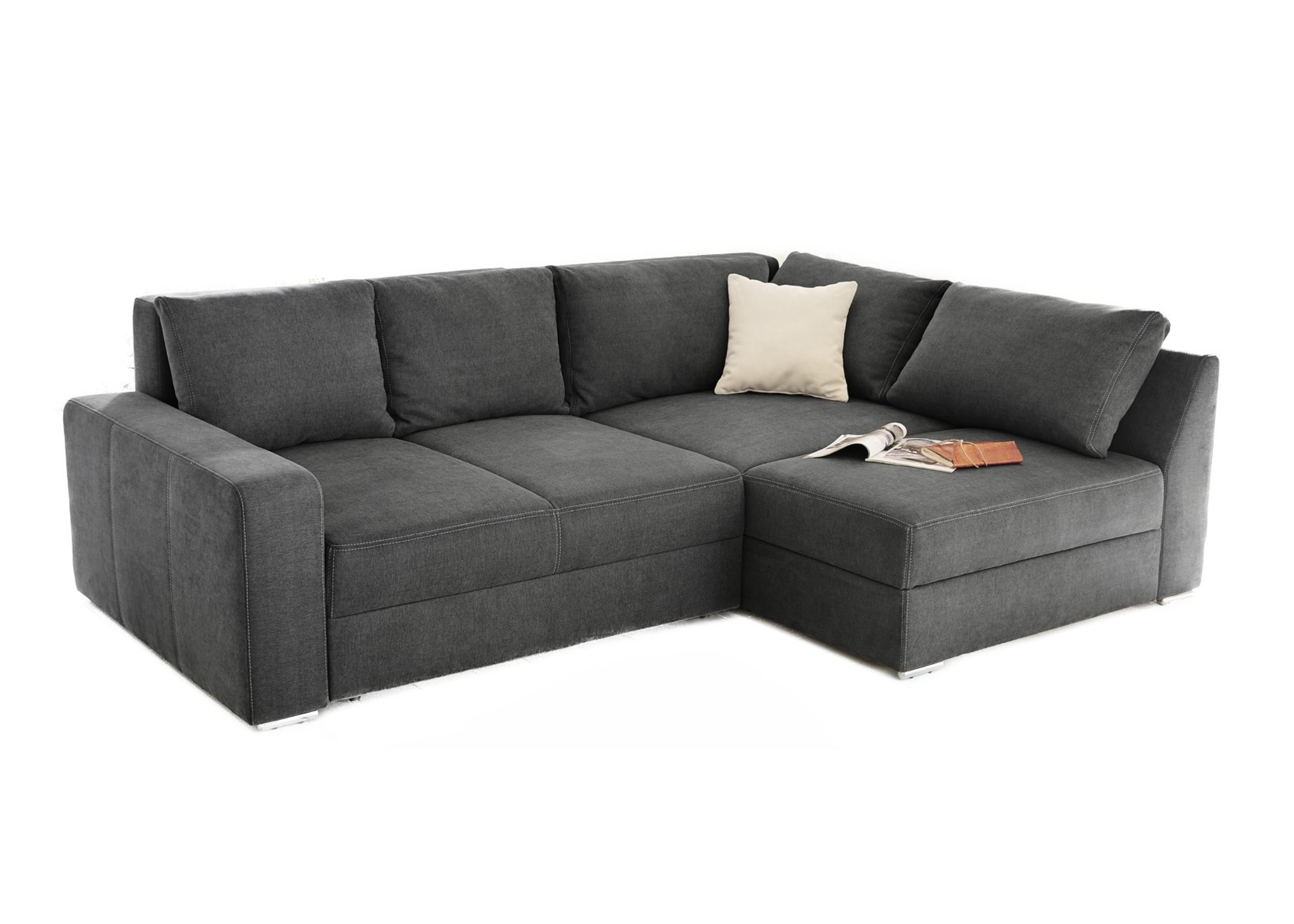 ECKSOFA-DAUERSCHLÄFER Boxspring Federkern Topper Bettkasten, seitenverkehrt montierbar B260/T181/H88 cm, Mikrofaser in Dunkelgrau / 15107 - Chromfarben/Dunkelgrau, Textil/Metall (260/181cm) - luma-home
