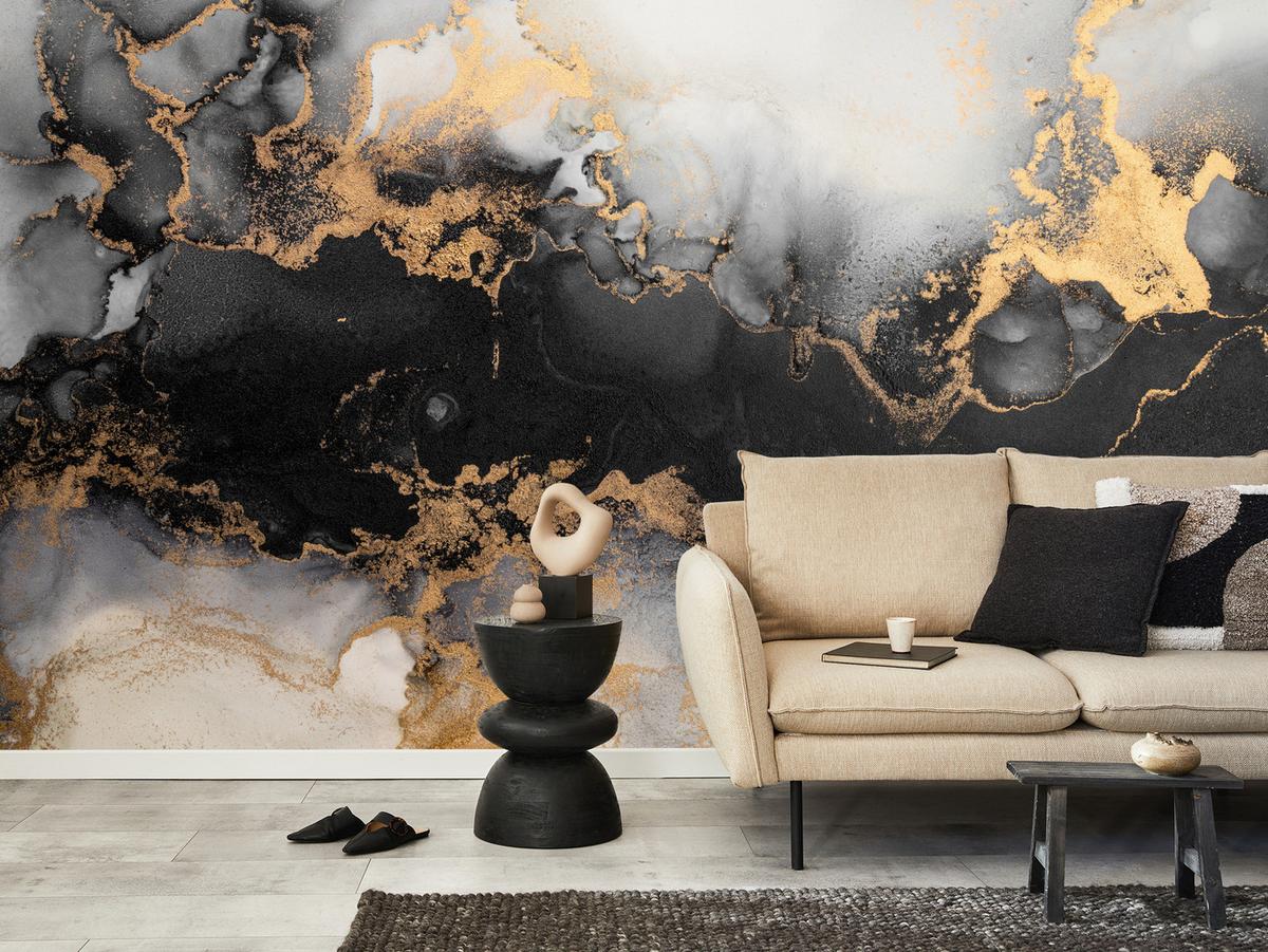 FOTOTAPETE für Wohnzimmer Marmor Klassisch Gold Akzente 150x105 - Gelb/Beige, Papier (150/105cm) - Muralo