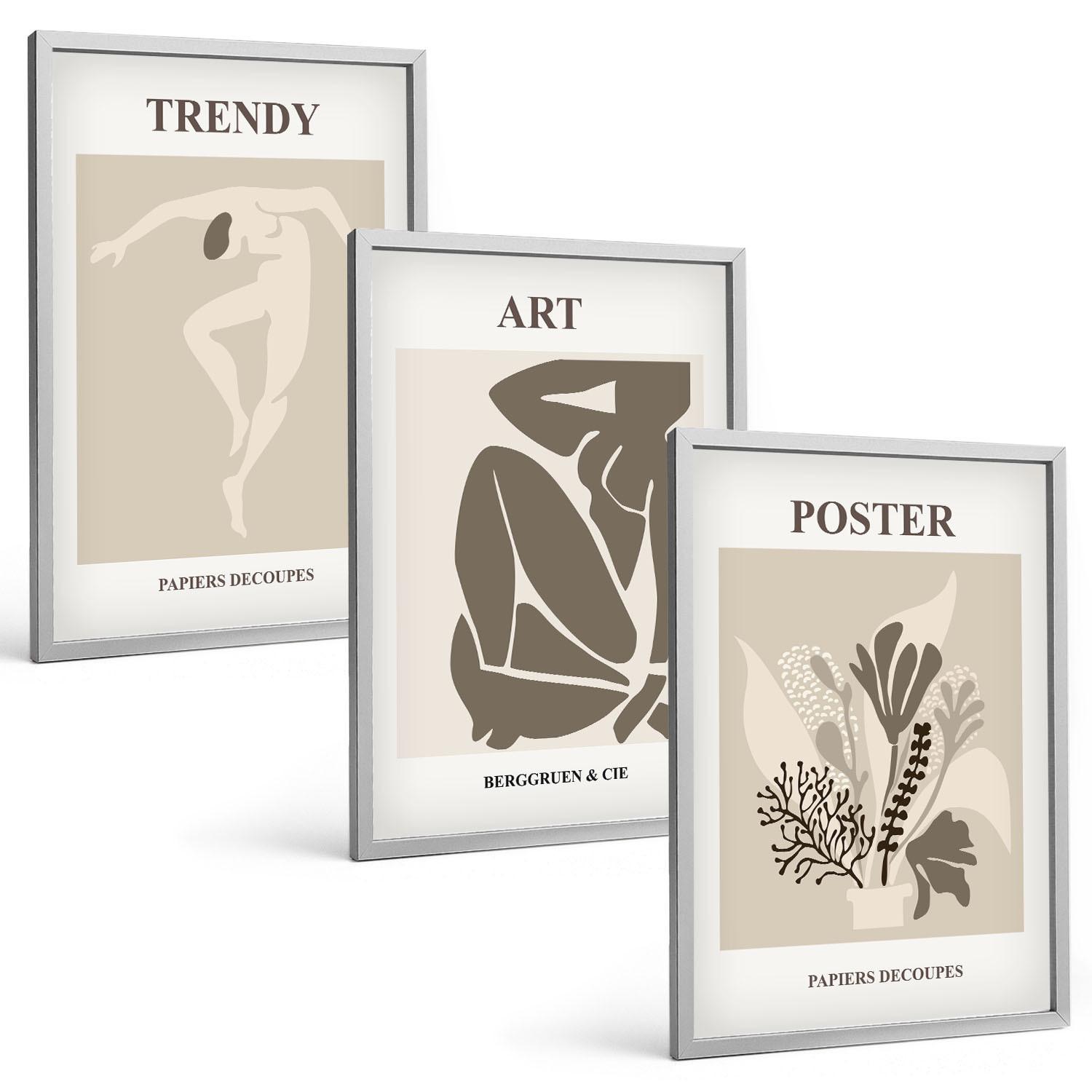 BILDER SET 3er Set - 40x60 cm Silberner Rahmen - Matisses Pflanzenfiguren - Silberfarben, Kunststoff (40/60cm) - TULUP