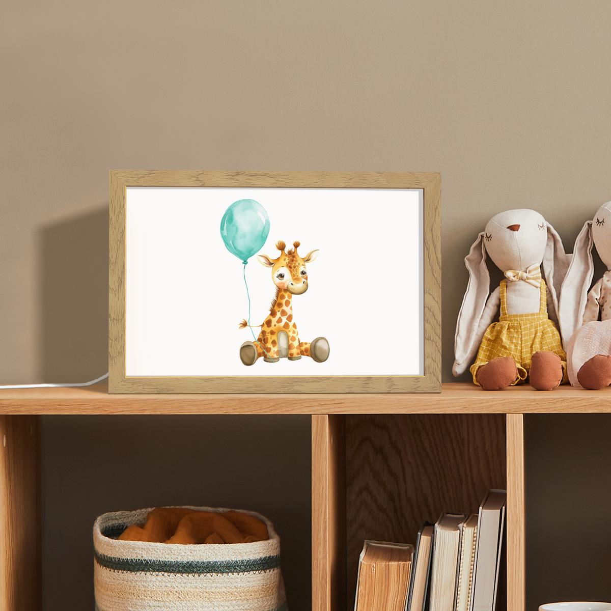 NACHTTISCHLAMPE Giraffe - Baby - Tiere - Blauer Ballon 30x20 cm - Weiß, Holzwerkstoff (8/30/20cm) - OnlyWow