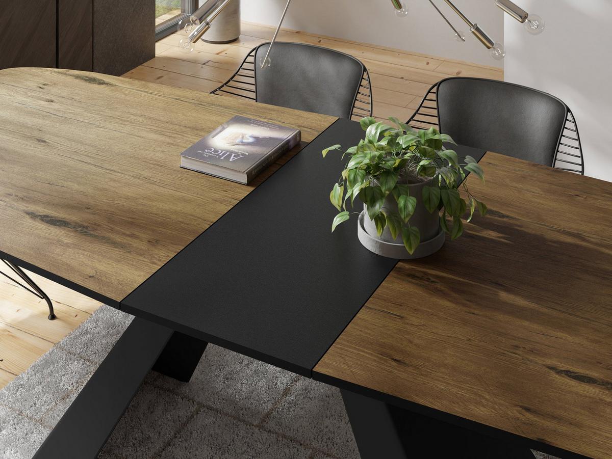 ESSTISCH Monte rechteckig ausziehbar, Lancelot Eiche 160-200/80/76 cm - Eichefarben/Schwarz, Holzwerkstoff/Metall (80/198/76cm) - WFL GROUP