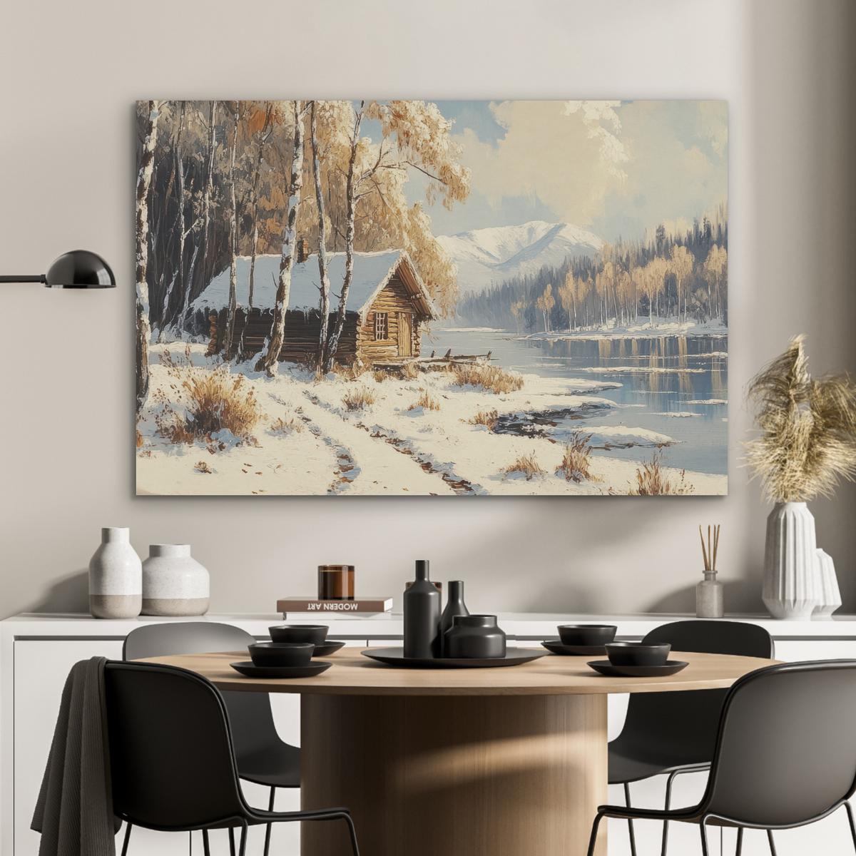 AKUSTIKBILD Winter - Schnee - Zuhause - Natur Akustikpaneele 90x60 cm - Hellbraun, Kunststoff (90/60/0.9cm) - MuchoWow