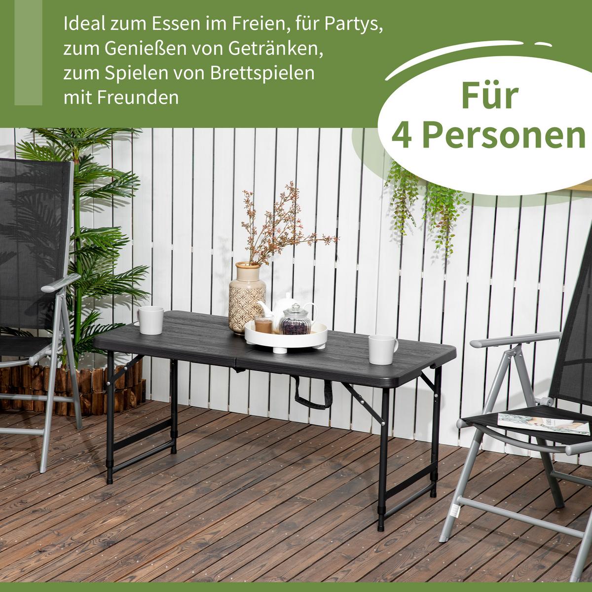GARTENTISCH, Dunkelgrau, Stahl, HDPE - Dunkelgrau, Metall (118/60/74cm) - Outsunny