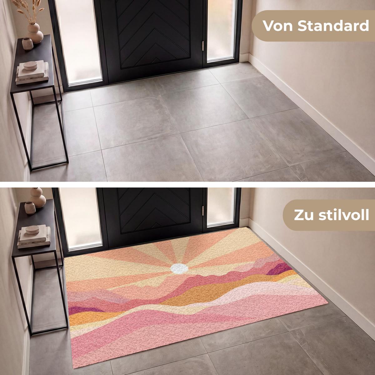 FUSSMATTE Berge - Abstrakt - Sonnenstrahlen - Rosa Sauberlaufmatte 180x120 cm - Rosa, Kunststoff (180/0.4cm) - MuchoWow