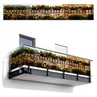 BALKON-SICHTSCHUTZ Blumen - Zaun - Stadtbild - Sommer Groß 500x90 cm - Pink, Kunststoff (500/90cm) - MuchoWow