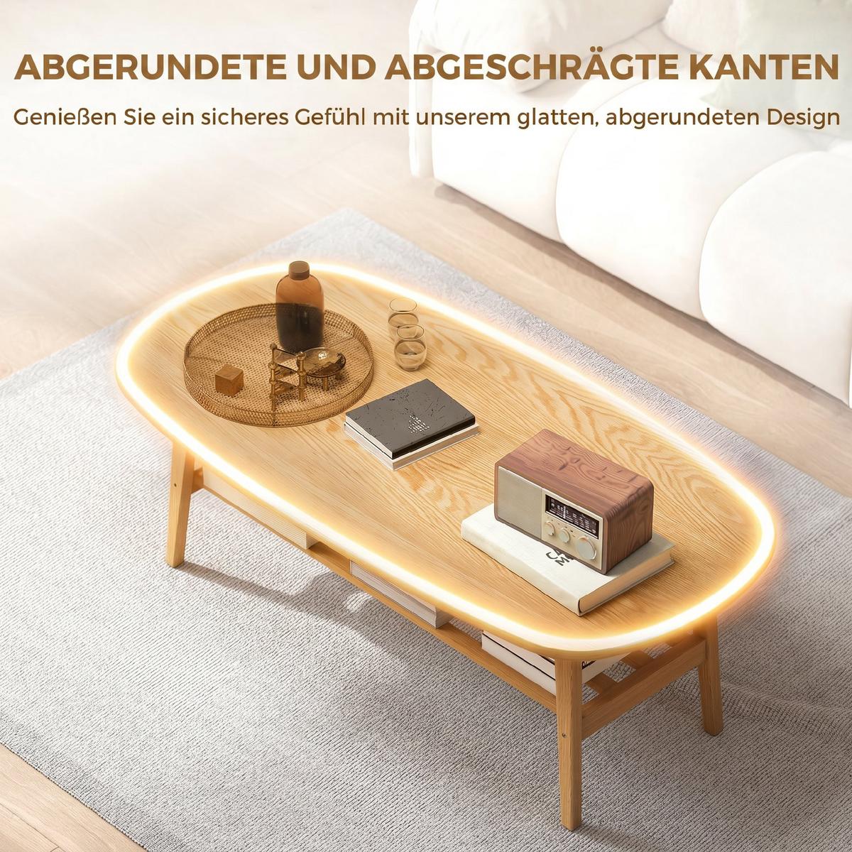 COUCHTISCH Mehrschichtplatte Kautschukbaumholz Naturholz - Naturfarben, Holz/Holzwerkstoff (120/60/42cm) - HOMCOM