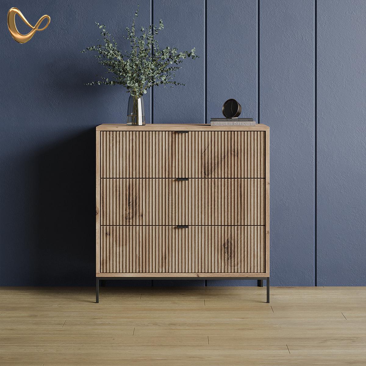 KOMMODE Aterno Viking Oak 42 x 81.2 cm mit 3 Schubladen - Eichefarben, Holzwerkstoff (42/81.2/80cm) - Livinity®