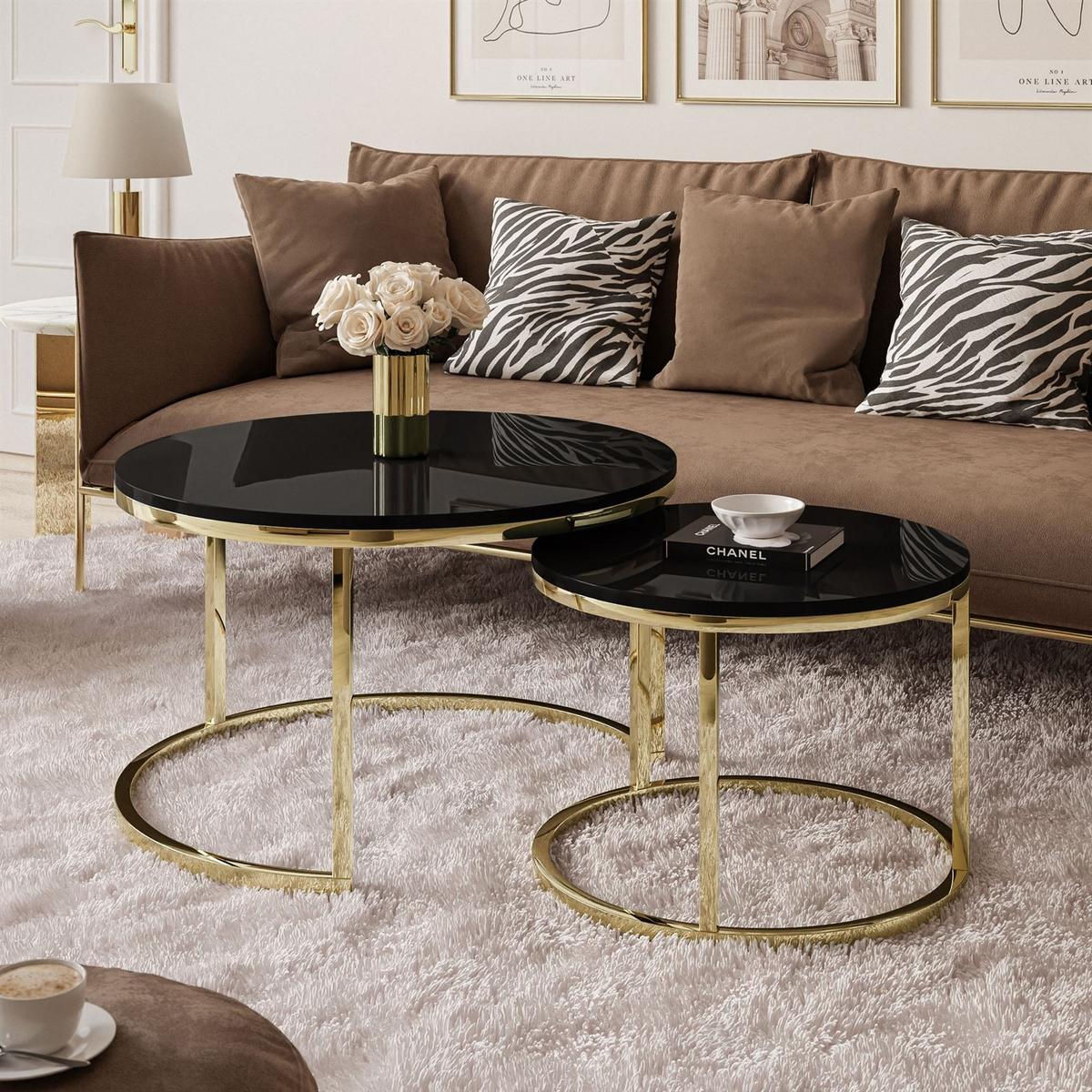 COUCHTISCH CIRI 2-in-1 CHROME gold - Goldfarben/Schwarz, Holzwerkstoff (70/70/48cm) - Lookway