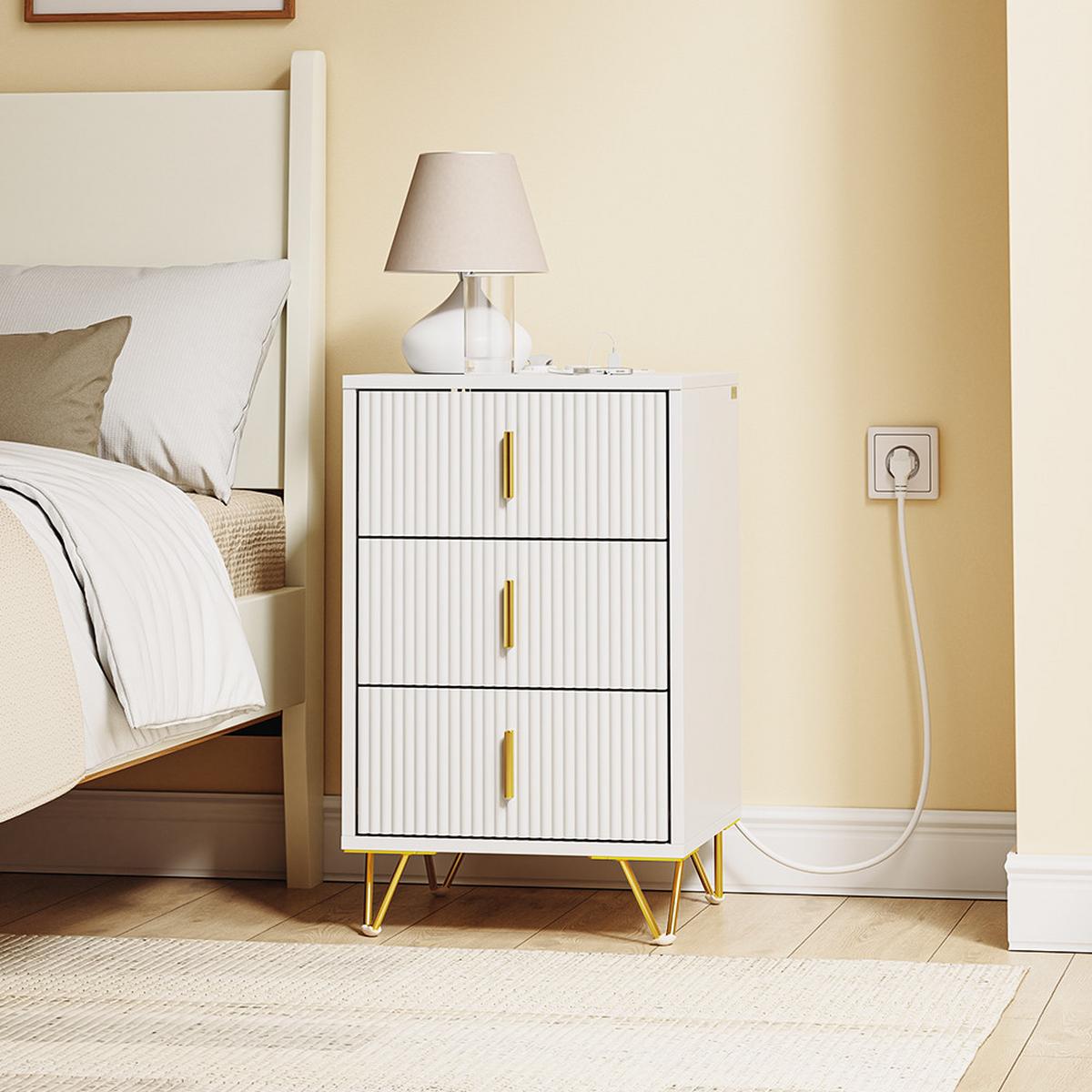 NACHTTISCH mit integrierten Steckdosen FBT115-L-E-W - Ahornfarben, Fell (40/64/40cm) - SoBuy