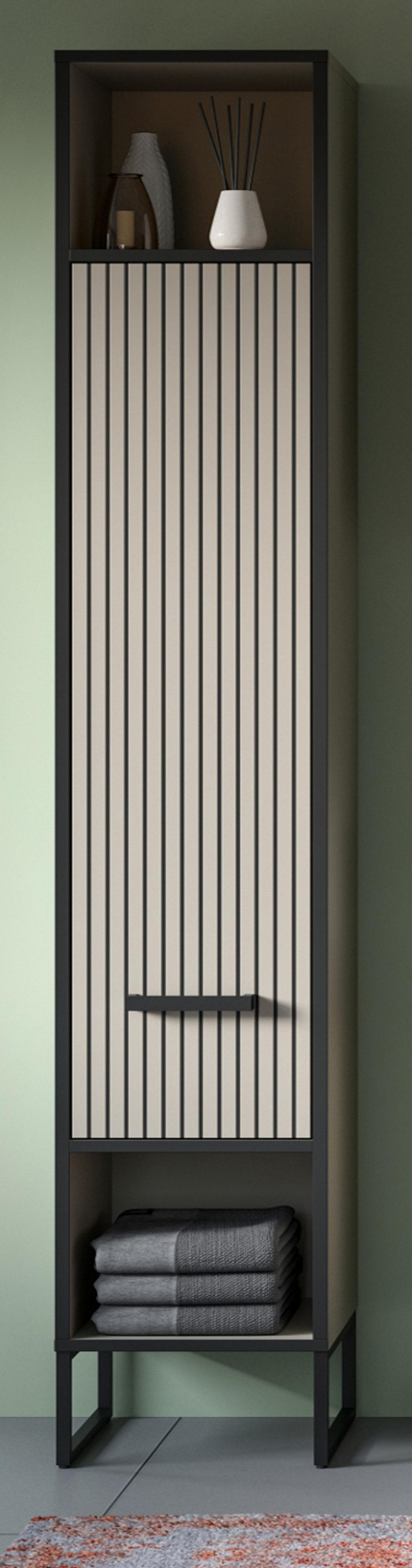 HOCHSCHRANK schwarz, sand 30 cm, Badschrank mit Soft-Close - Sandfarben/Schwarz, Holzwerkstoff/Metall (30/192/32cm) - Inn.Furn
