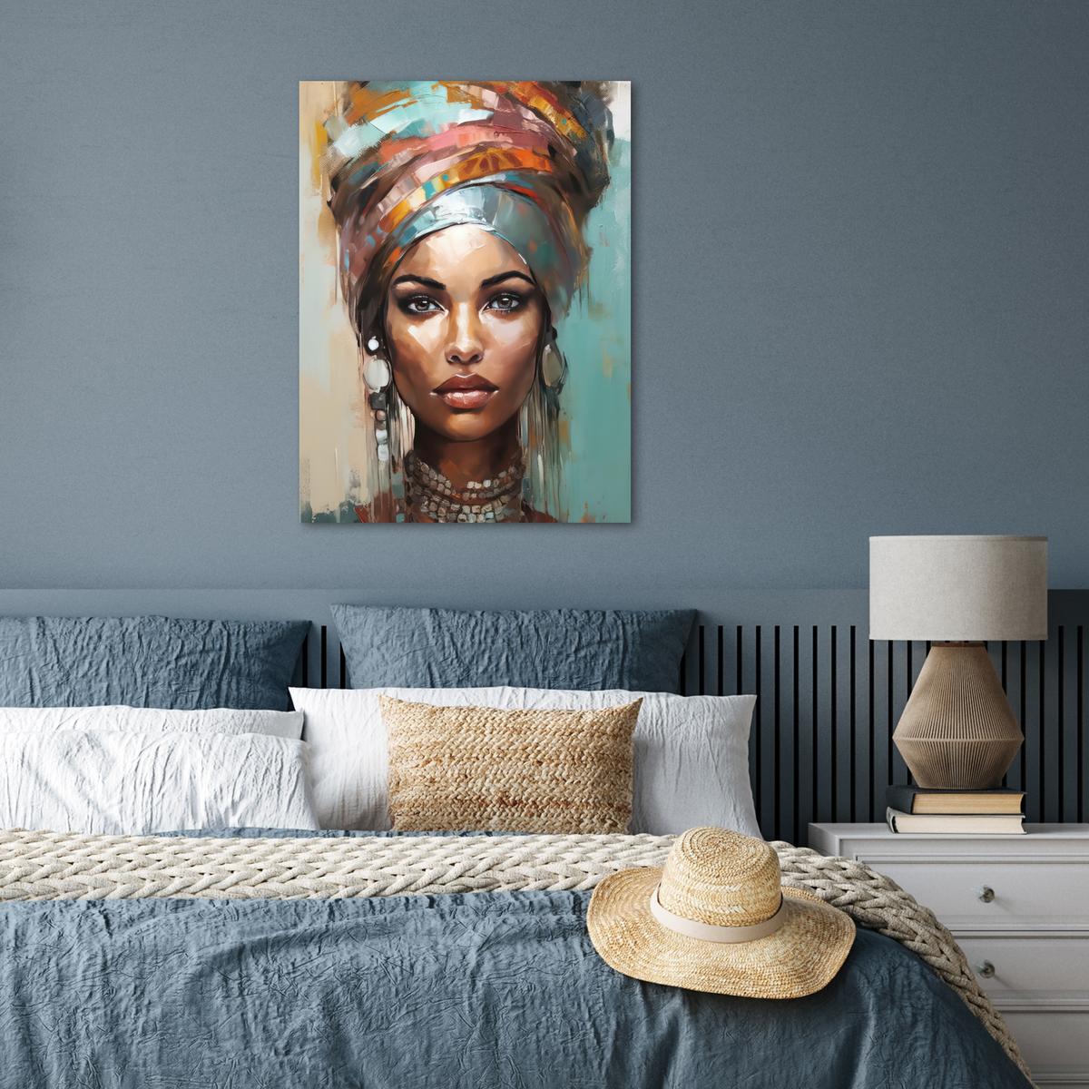 POSTER Frau - Kunst - Schmuck - Porträt Deko Wohnzimmer 60x80 cm - Blaugrau, Papier (60/80/0.1cm) - MuchoWow
