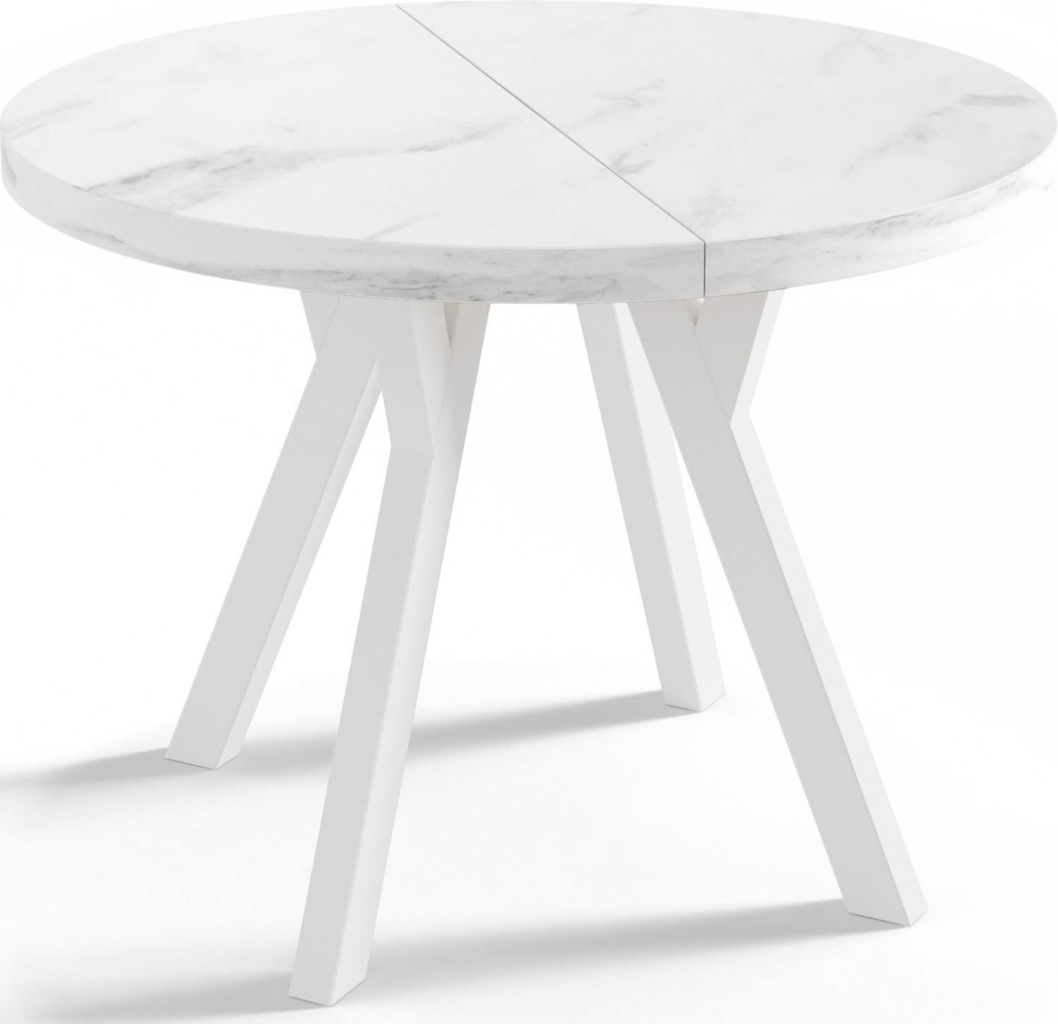 ESSTISCH Twixy runder ausziehbarer, Marmor Weiß 100-200/100/76 cm - Ecru/Weiß, Holz/Holzwerkstoff (100/200/76cm) - WFL GROUP