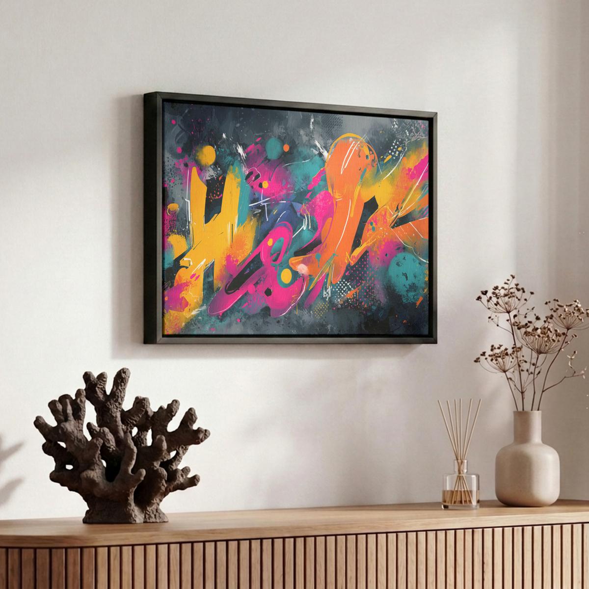 LEINWAND Bilder mit Rahmen - Abstrakt - Graffiti - Farbenfroh - Farbspritzer - 30x20 - Multicolor, Textil (30/20cm) - MuchoWow