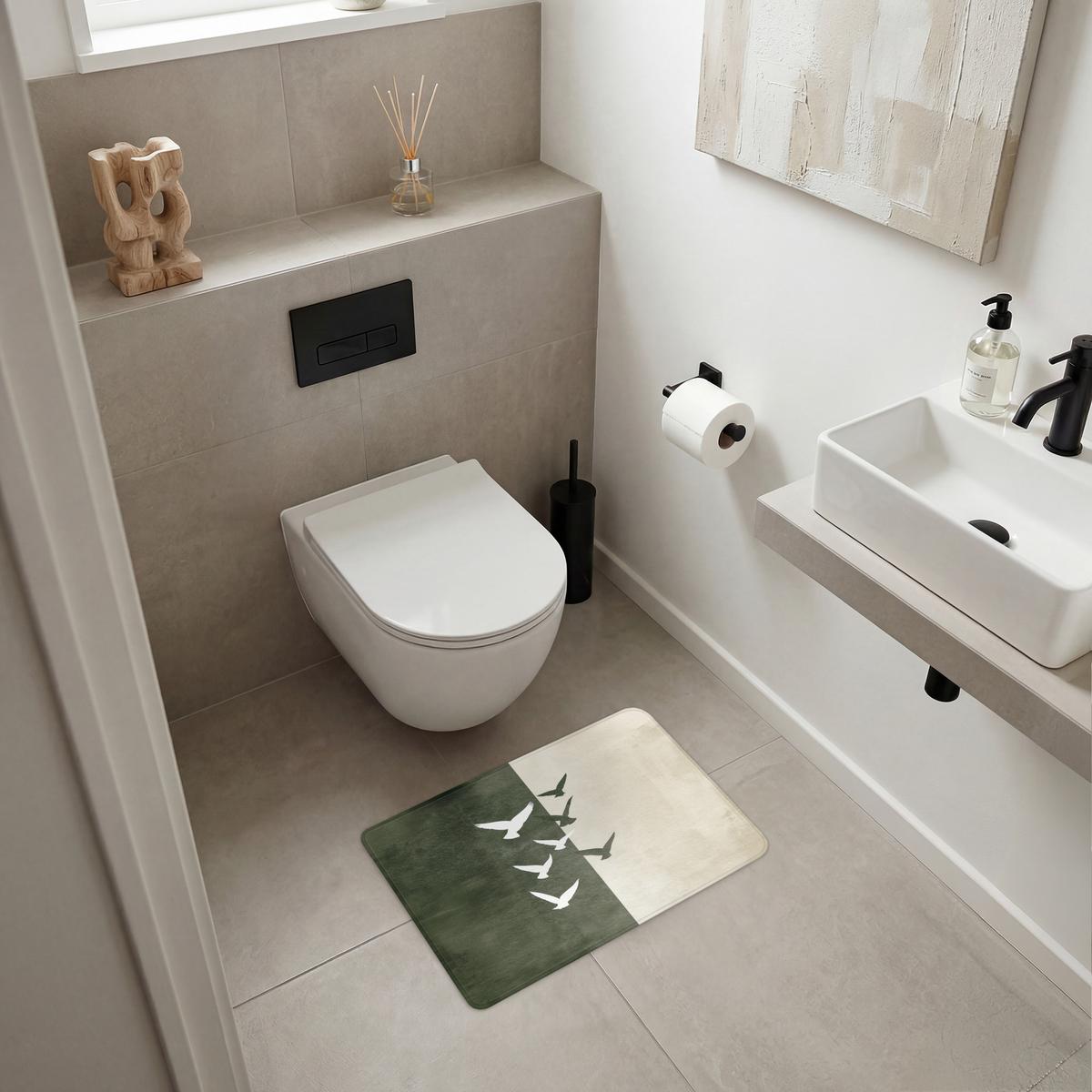 BADEMATTE Japandi - Vogel - Grün 60x40 cm - Olivgrün, Textil (60/40cm) - OnlyWow