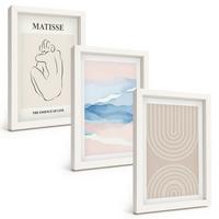BILDER SET 3er Set - 20x30 cm Weißer Rahmen - Linien, Wellen, pastellfarbener Minimalismus - Weiß, Kunststoff (20/30cm) - TULUP