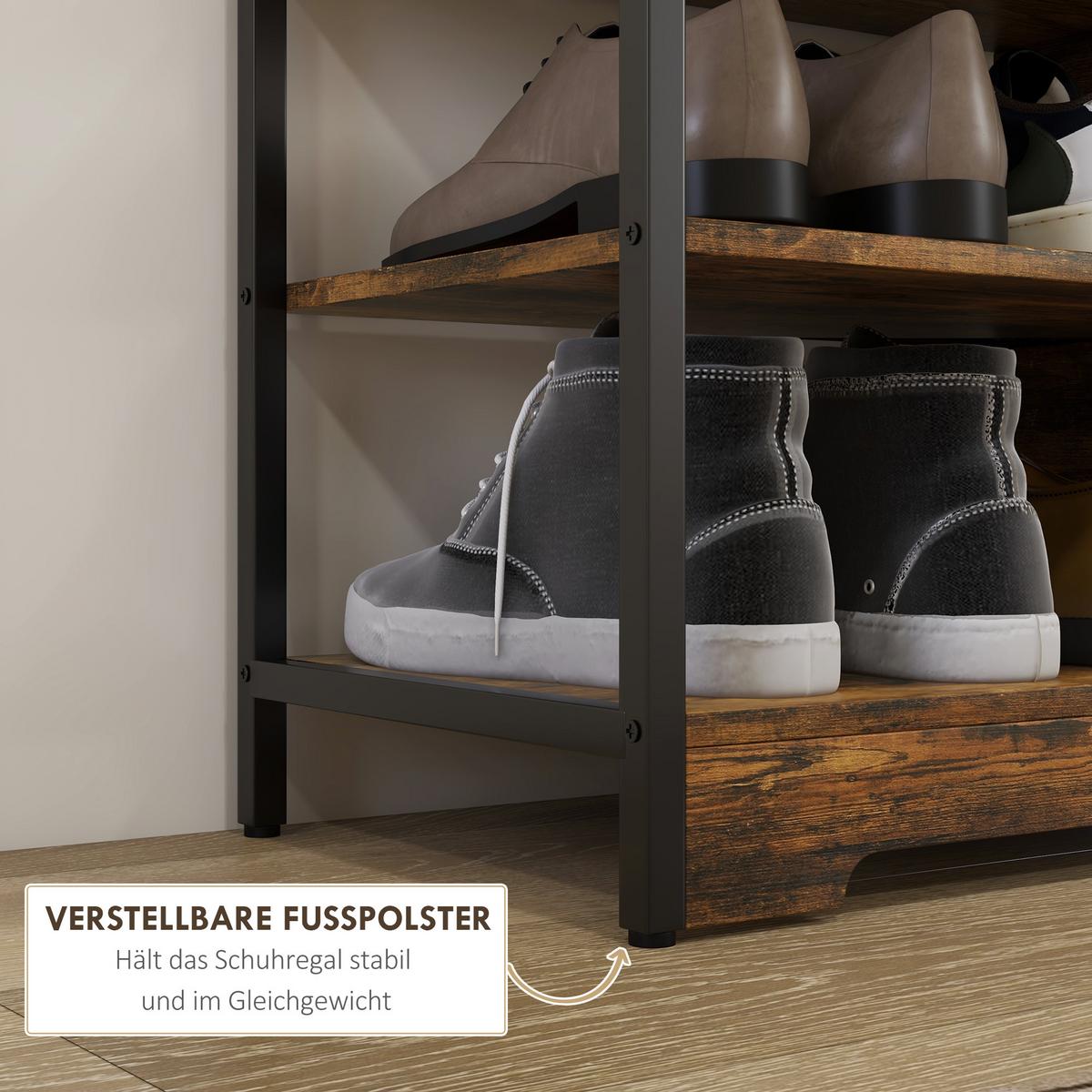 SCHUHREGAL mit 4 Ebenen - Braun, Holzwerkstoff (30/65/70cm) - HOMCOM