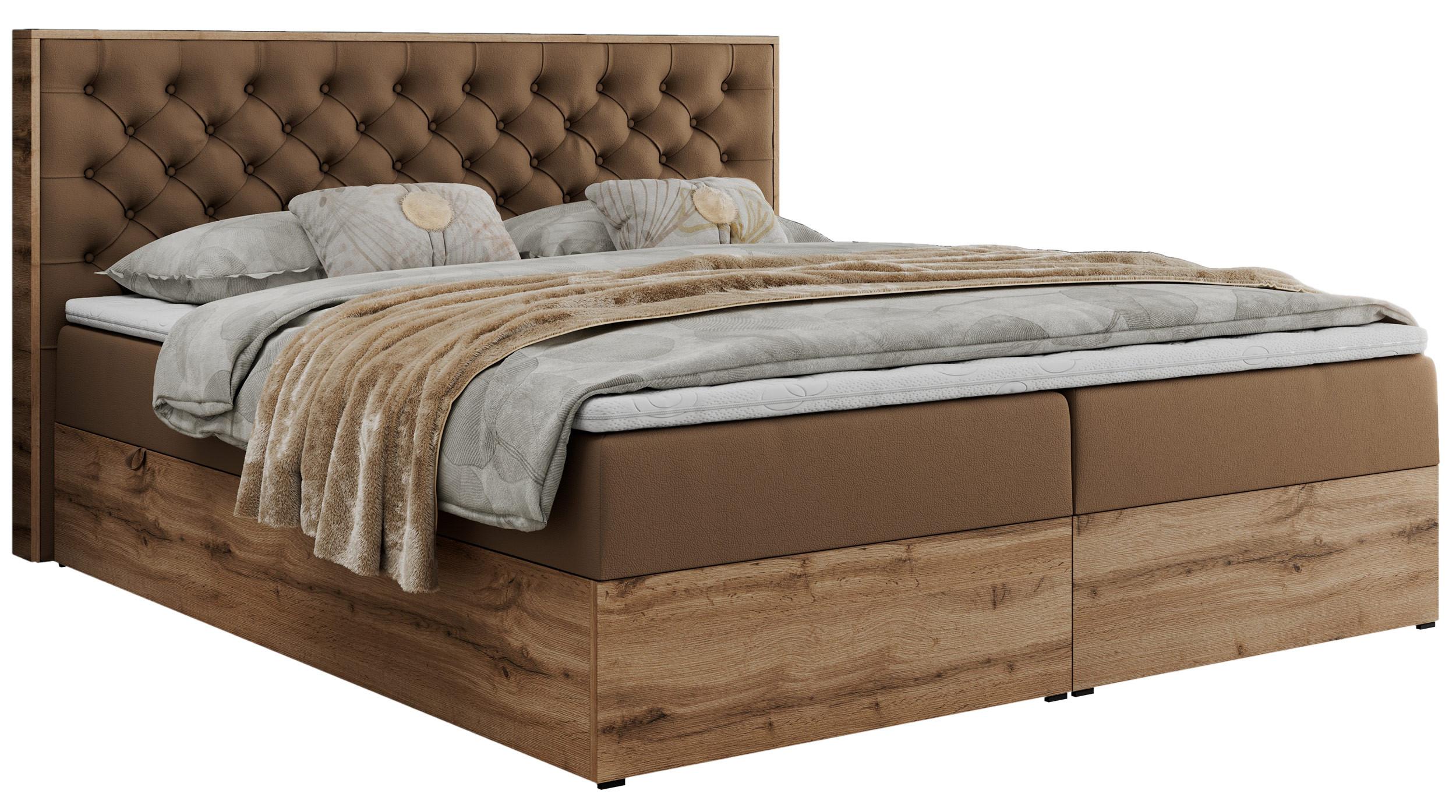 BOXBETT ALBERO 3 - 200/200 Braun Kunstleder - H4 - Braun, Holz/Textil (200/200cm) - MKS