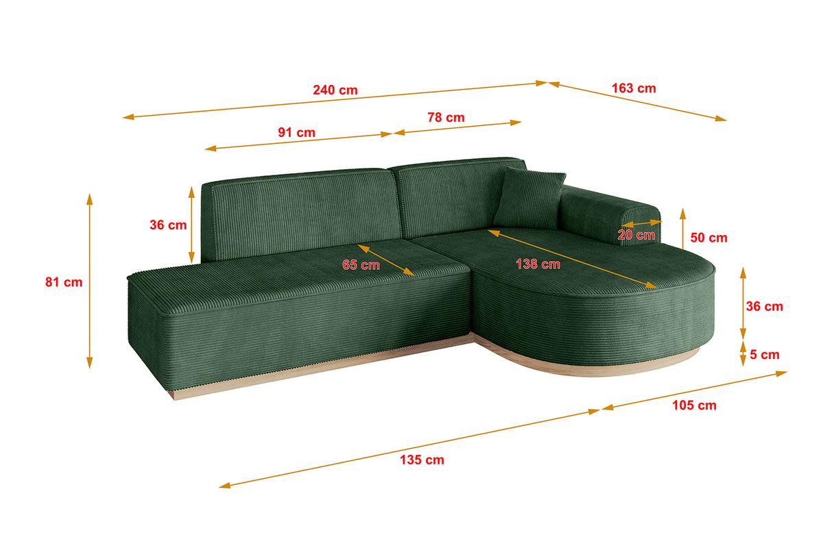 ECKSOFA Ottomane Rechts ARRIO-L1 - 243x171x83 cm Grün - Grün, Holzwerkstoff/Textil (243/171cm) - ALTDECOR