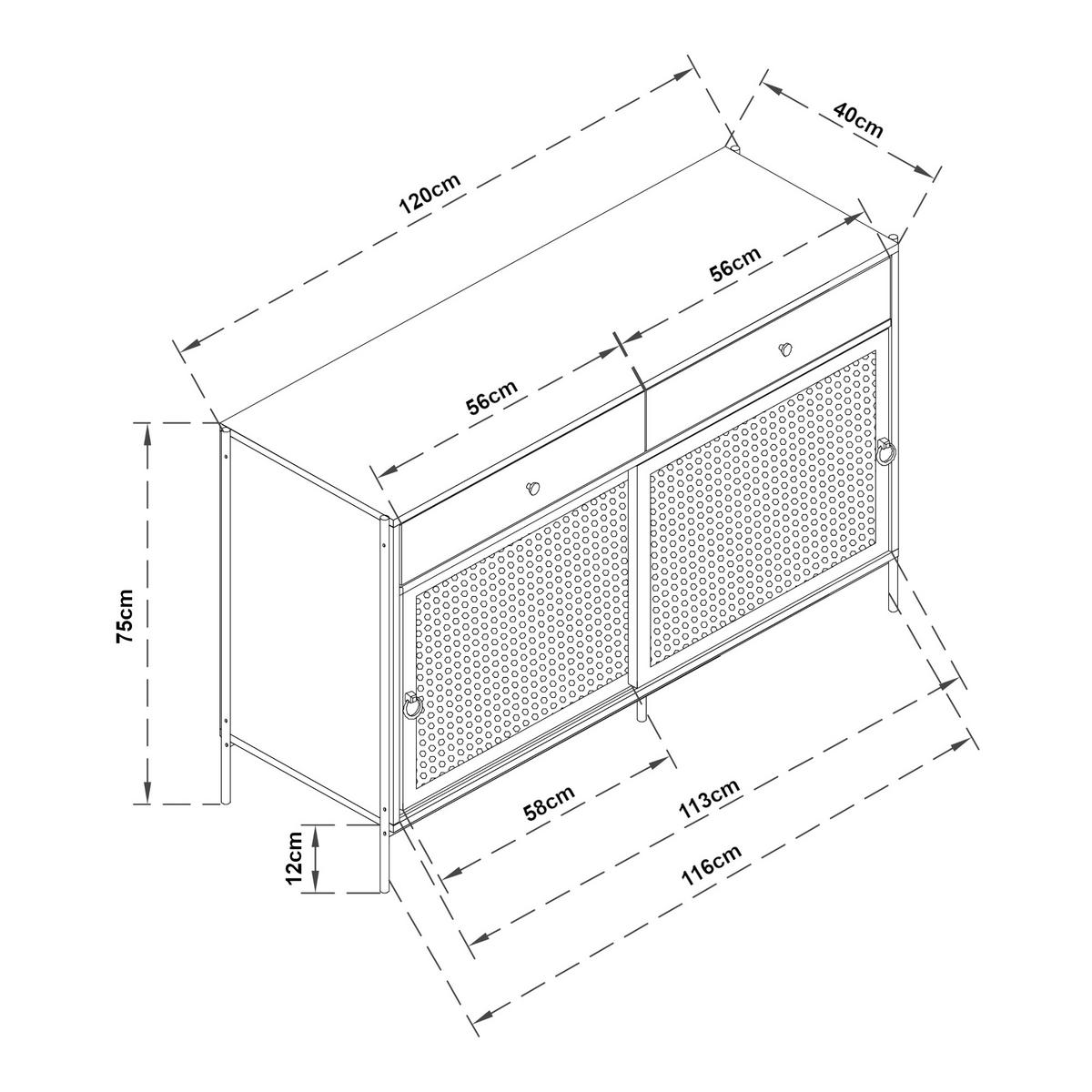 FERNSEHSCHRANK Tysnes - Eichefarben/Schwarz, Holzwerkstoff/Metall (40/75/120cm) - [en.casa]