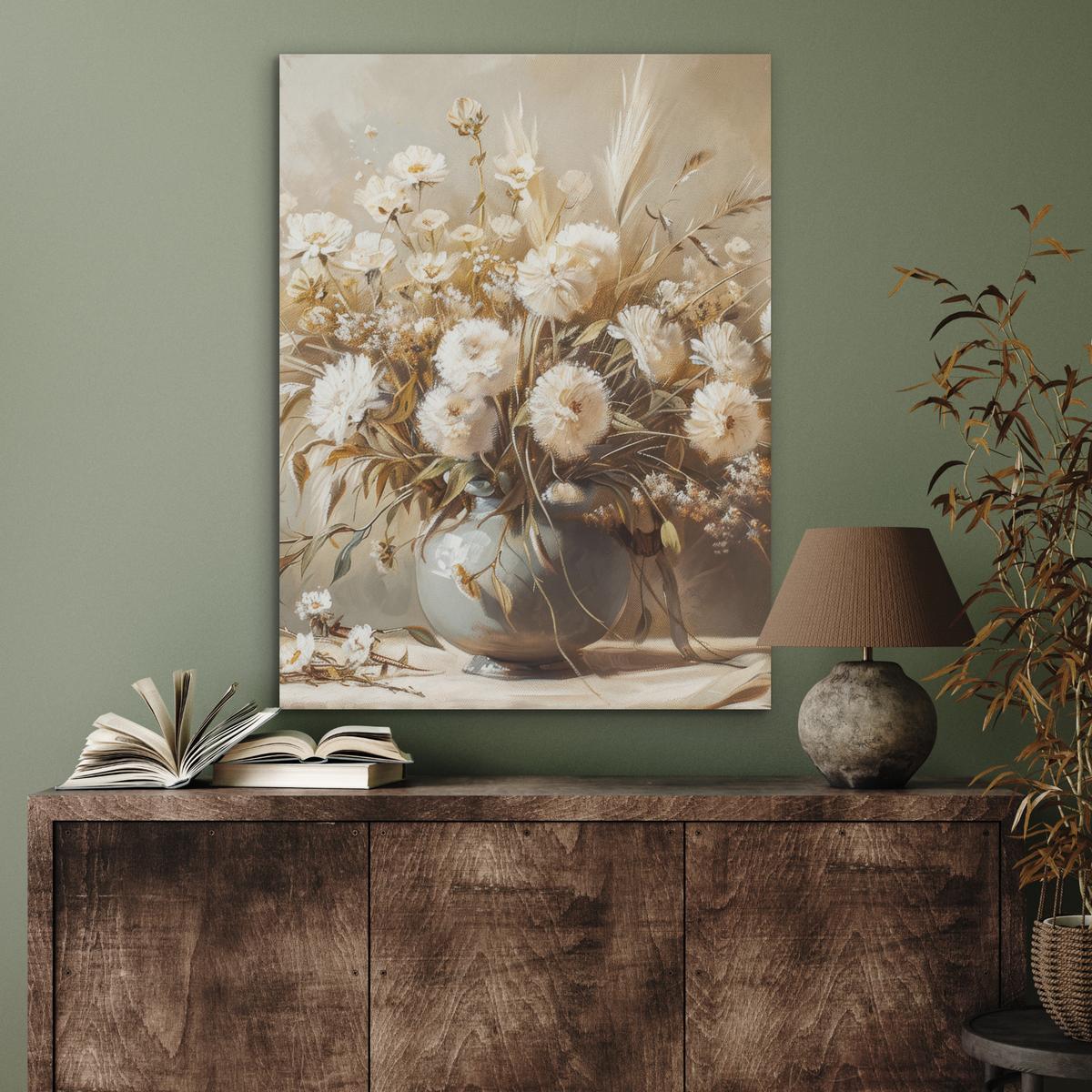 AKUSTIKBILD Blumen - Vase - Stilleben - Beige Wandbilder 60x80 cm - Creme, Kunststoff (60/80/0.9cm) - MuchoWow