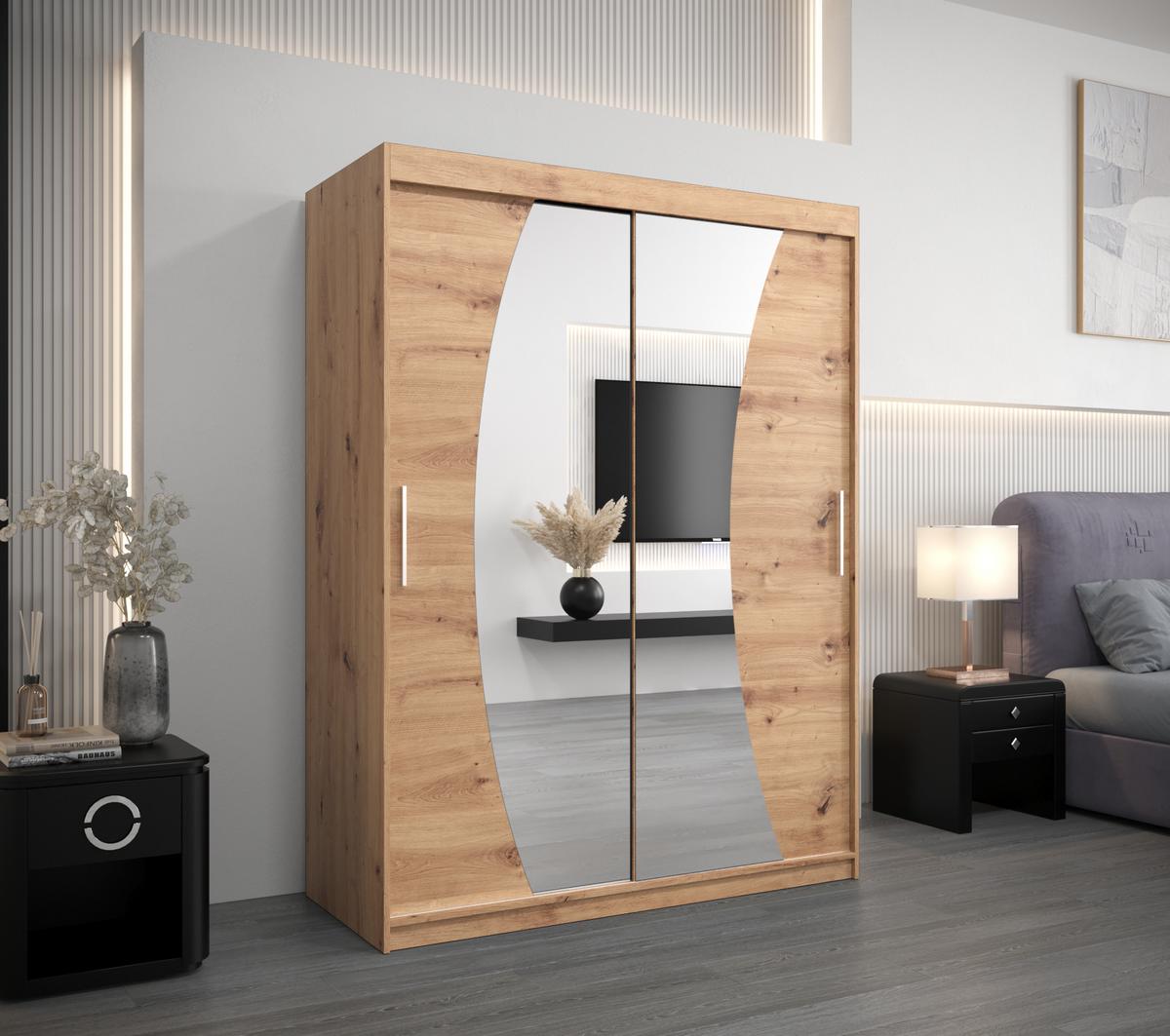 SCHWEBETÜRENSCHRANK 200/150/62 2-türig - Silberfarben/Eiche Artisan, Holz/Kunststoff (150/200/62cm) - MÖBEL KRYSPOL