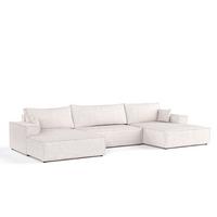 WOHNLANDSCHAFT NUBO mit Schlaffunktion Creme im Neve Stoff - Sandfarben/Schwarz, Holz/Holzwerkstoff (398/70/148cm) - AltaBeds