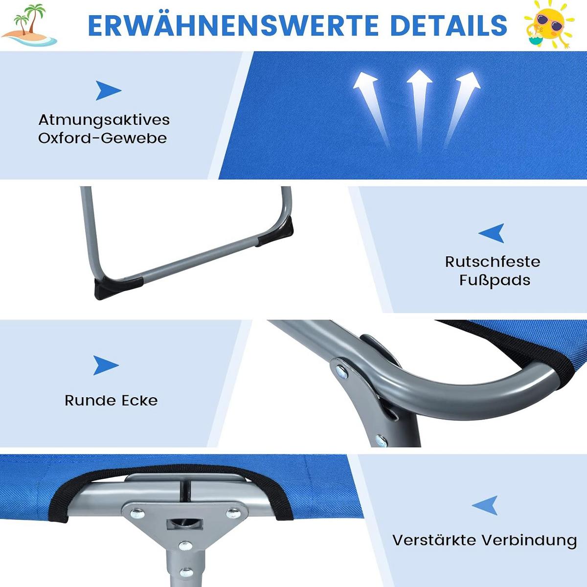 SONNENLIEGE 86cm Blau - Blau, Metall (194/86/60cm) - COSTWAY