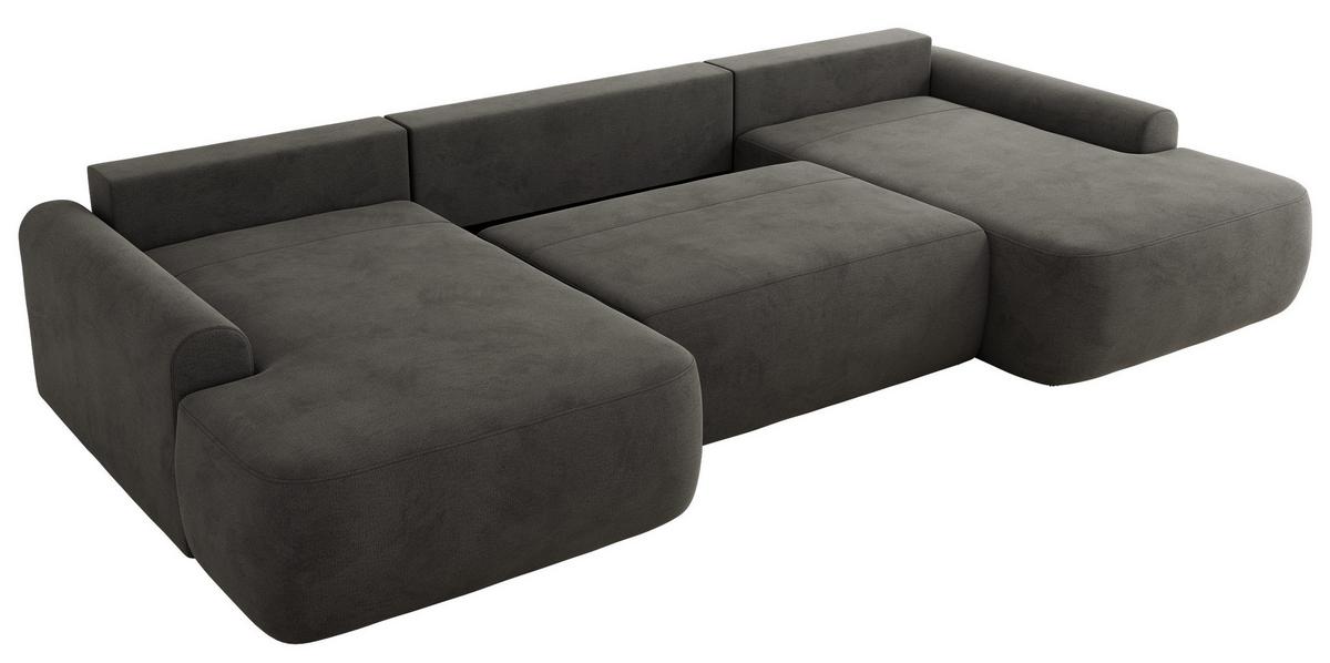 WOHNLANDSCHAFT CUBO U Dunkelgrau Velvet - Dunkelgrau/Schwarz, Kunststoff/Textil (370/100/187cm) - MKS