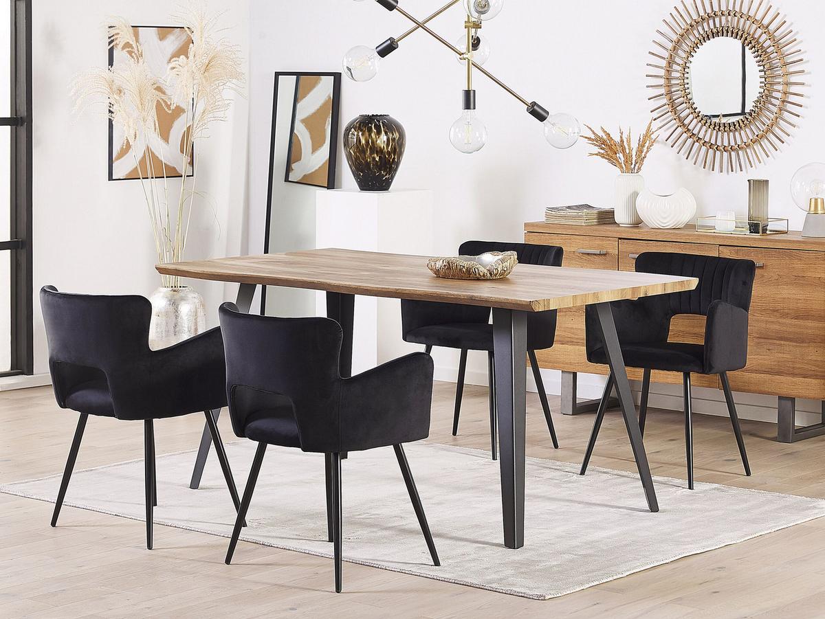 ESSZIMMERSTUHL 2er-Set Samtstoff Schwarz Sanilac - Schwarz, Textil/Metall (52/75/44cm) - Beliani