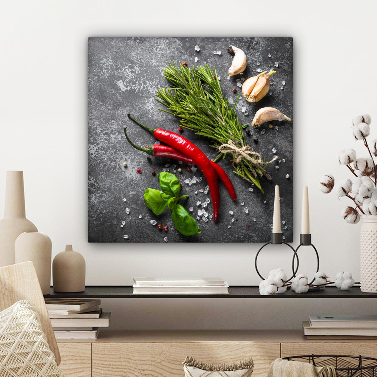 LEINWANDBILD Pfeffer - Kräuter - Gewürze - Beton Wandbild Wohnzimmer 50x50 cm - Dunkelgrau, Textil (50/50cm) - MuchoWow