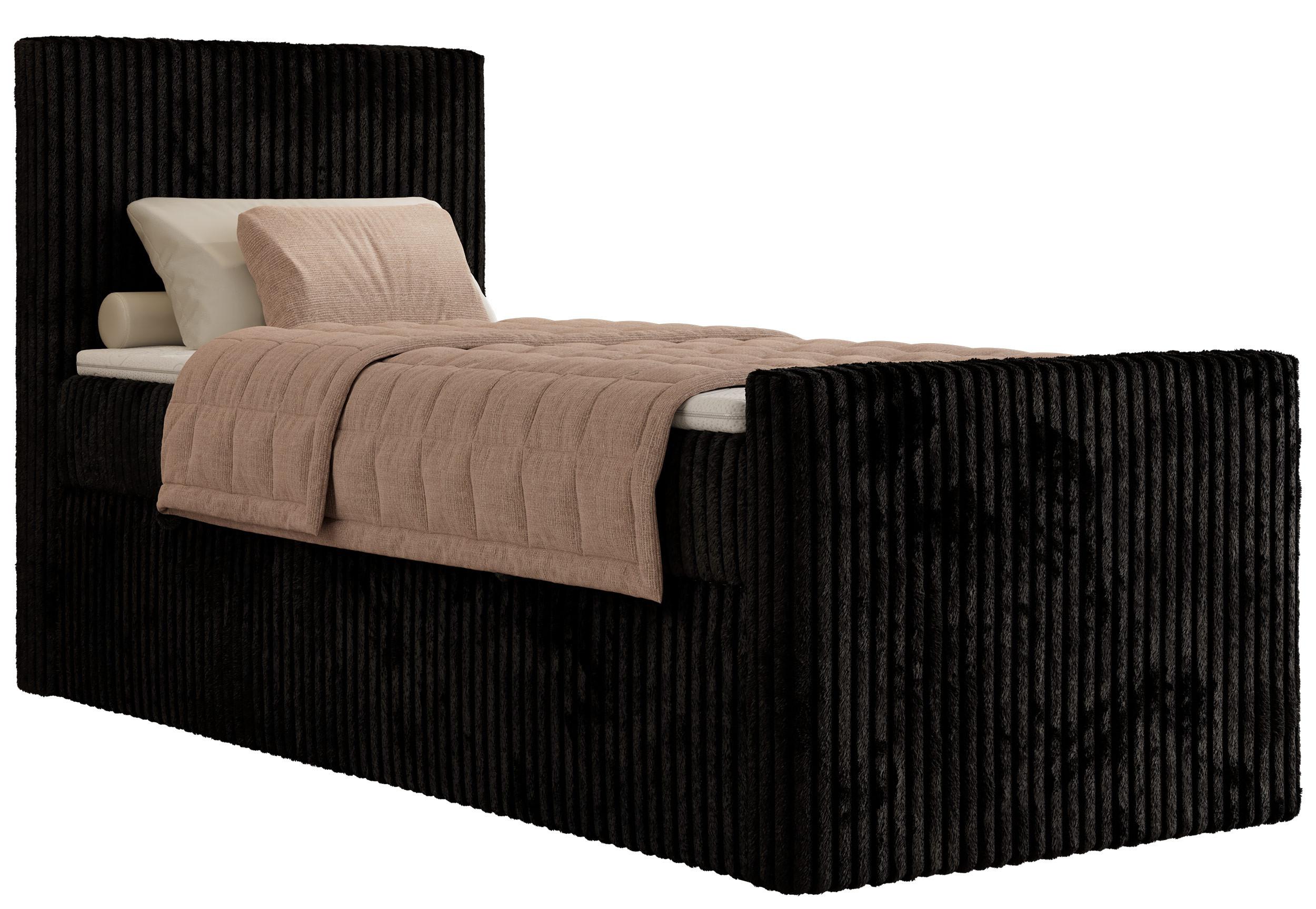 BOXBETT TILIANO DUO 90/200 - Schwarz Cord - H4 - Topper Visco - Links Seite - Schwarz, Textil (200/90cm) - MKS