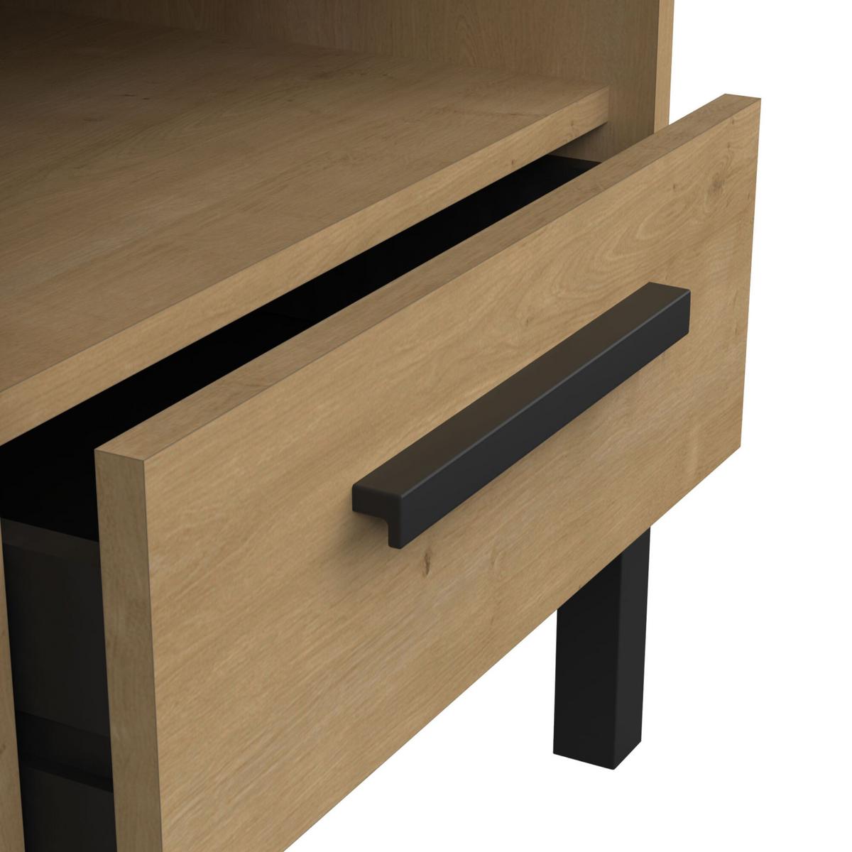 NACHTTISCH mit 1 Schublade und 1 Nische, Dekor Eiche und Mattschwarz Craft - L44,6 cm - Eschefarben, Holzwerkstoff (35.6/47.4/44.6cm) - Demeyere