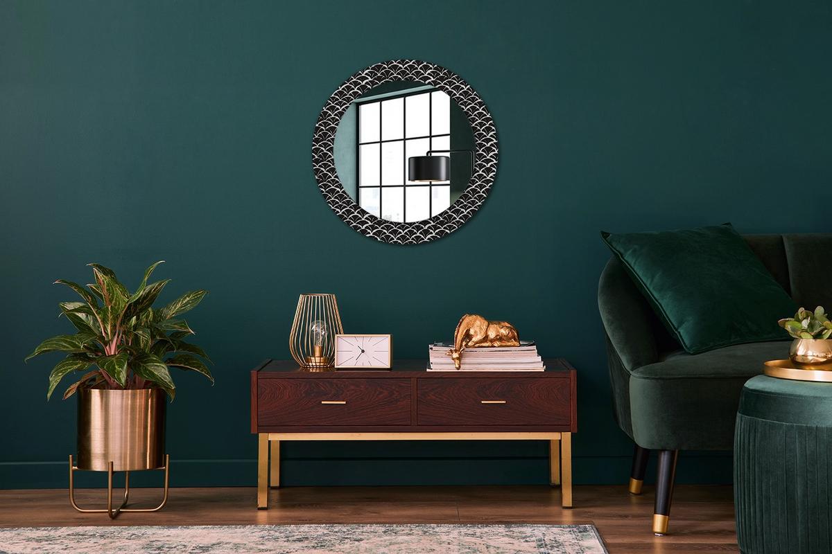 SPIEGEL Rund Ø 60 cm mit Aufdruck - Schwarz, Glas (60/60/0.4cm) - Wallfluent
