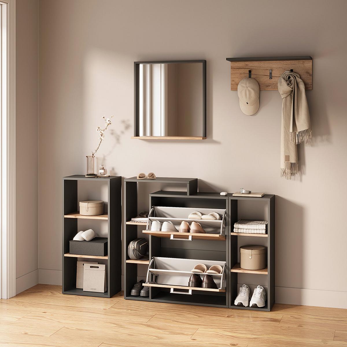 AUFBEWAHRUNGSREGAL Ortello Anthrazit/Goldkraft Eiche 30 x 80.1 cm - Honigeiche/Anthrazit, Holzwerkstoff (30/80.1/24cm) - Livinity®