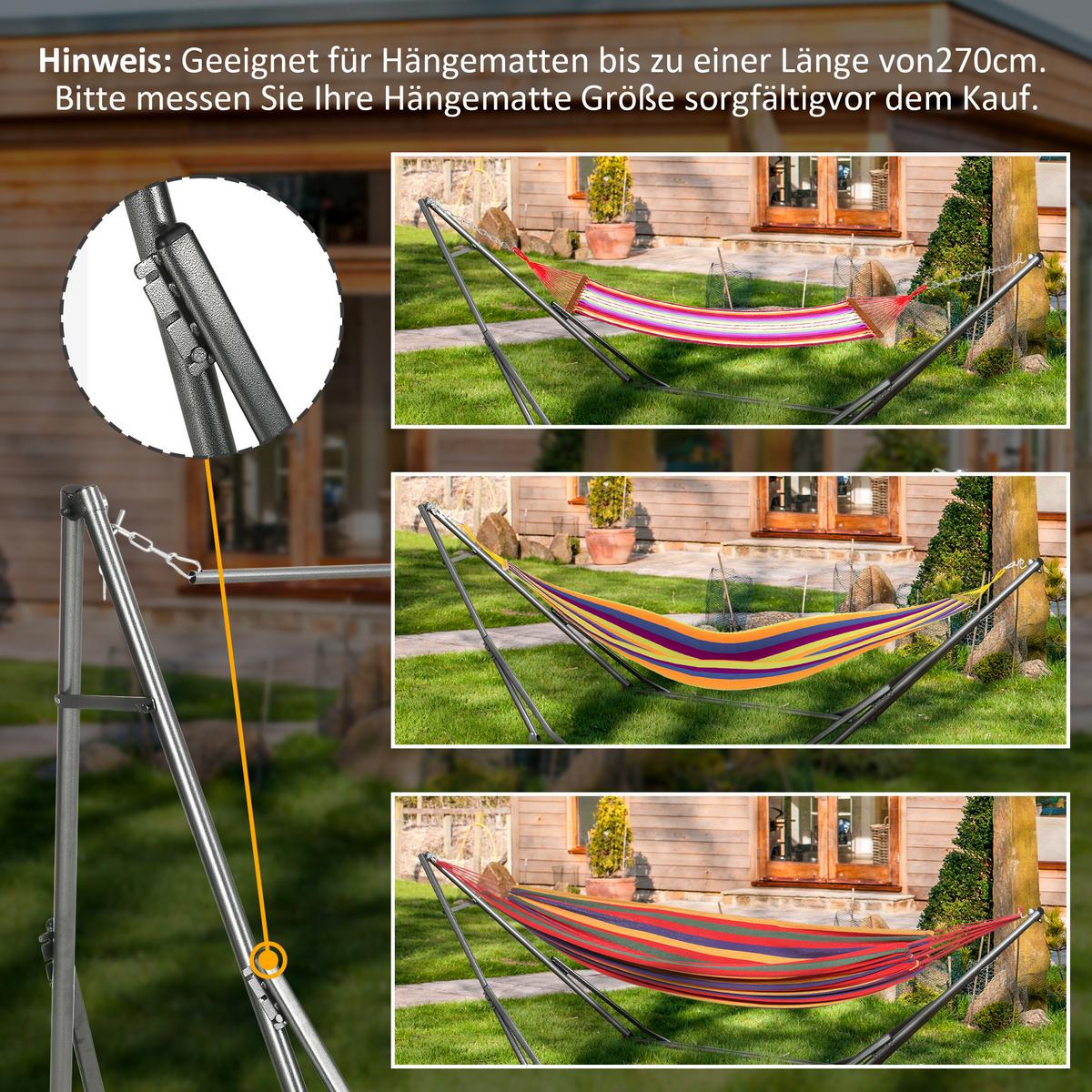 HÄNGEMATTENGESTELL, Stahl Schwarz+Silber - Multicolor, Metall (290/92/88cm) - Outsunny