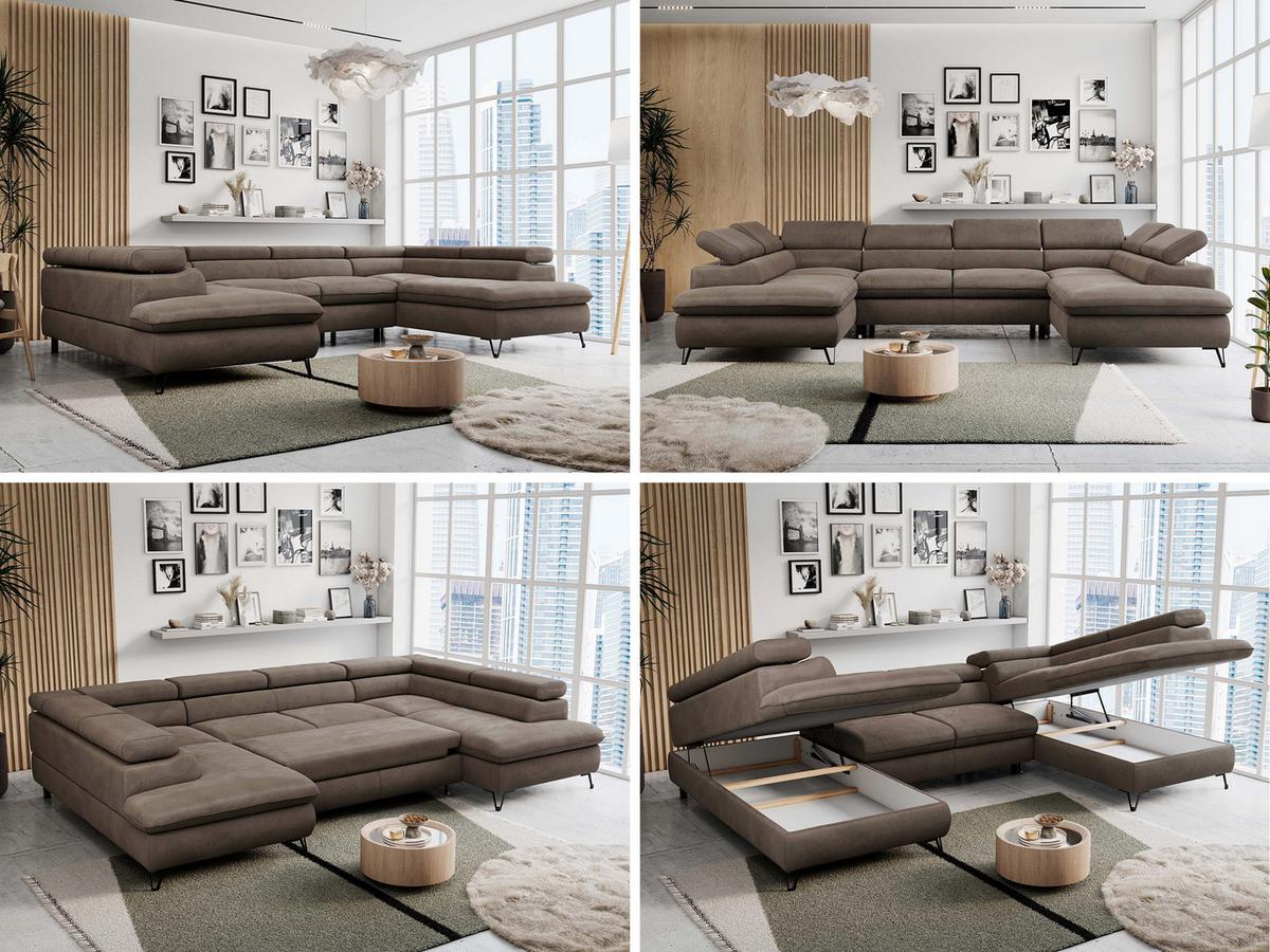 WOHNLANDSCHAFT PETER U Velvet Braun - Schwarz/Braun, Textil/Metall (346/76/208cm) - MKS