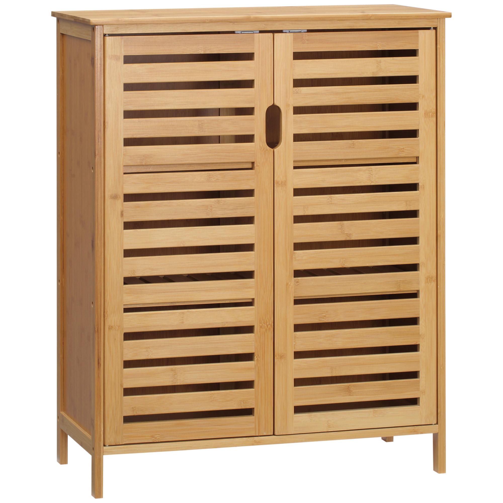 BADEZIMMERSCHRANK mit 2 Lamellentüren, 68 x 32 x 86 cm, Natur - Naturfarben, Naturmaterialien (32/86/68cm) - Kleankin
