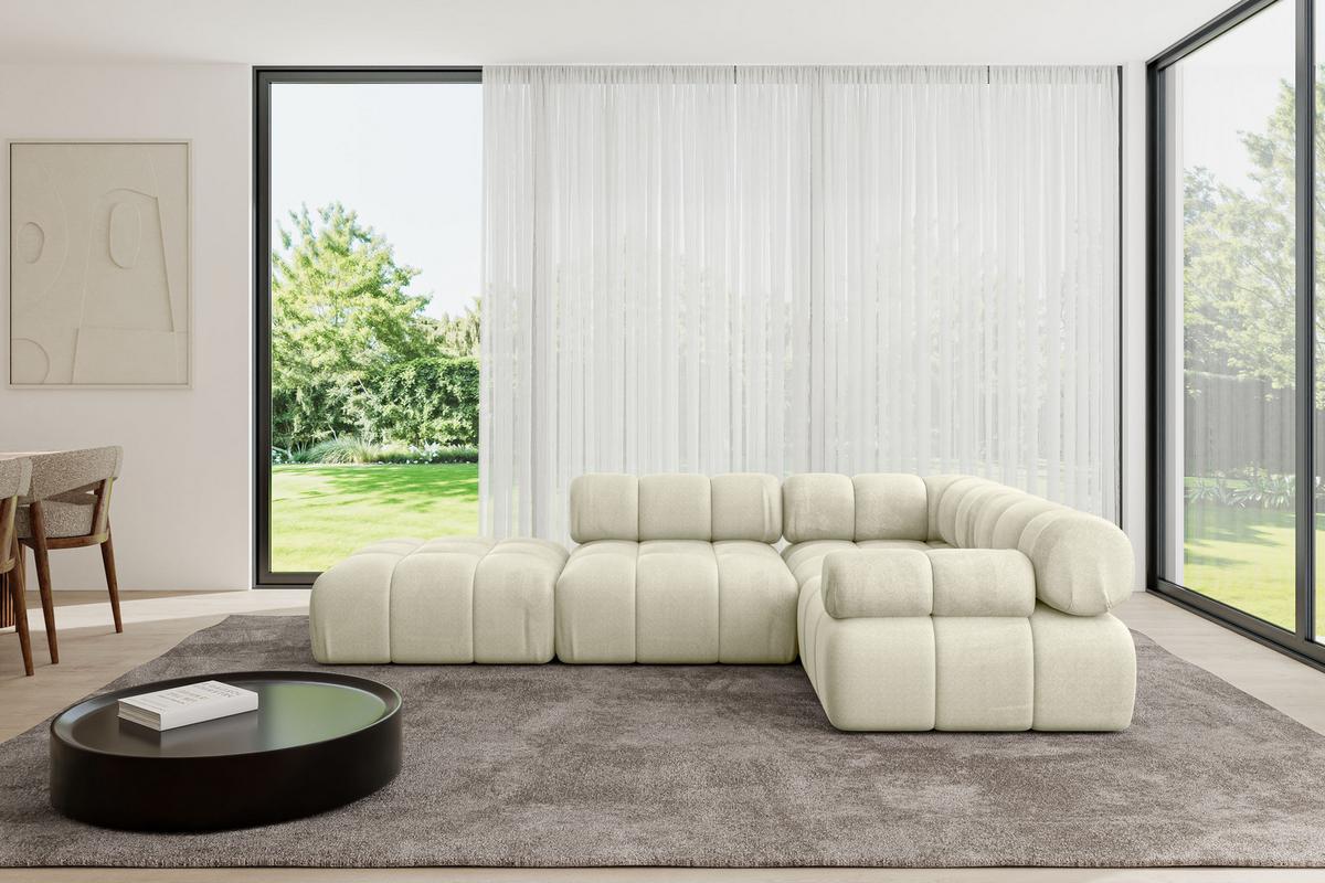 ECKSOFA modulares Sofa Felto-L1 - 285x190x70 cm Beige Velours - Beige, Holzwerkstoff/Textil (285/190cm) - ALTDECOR