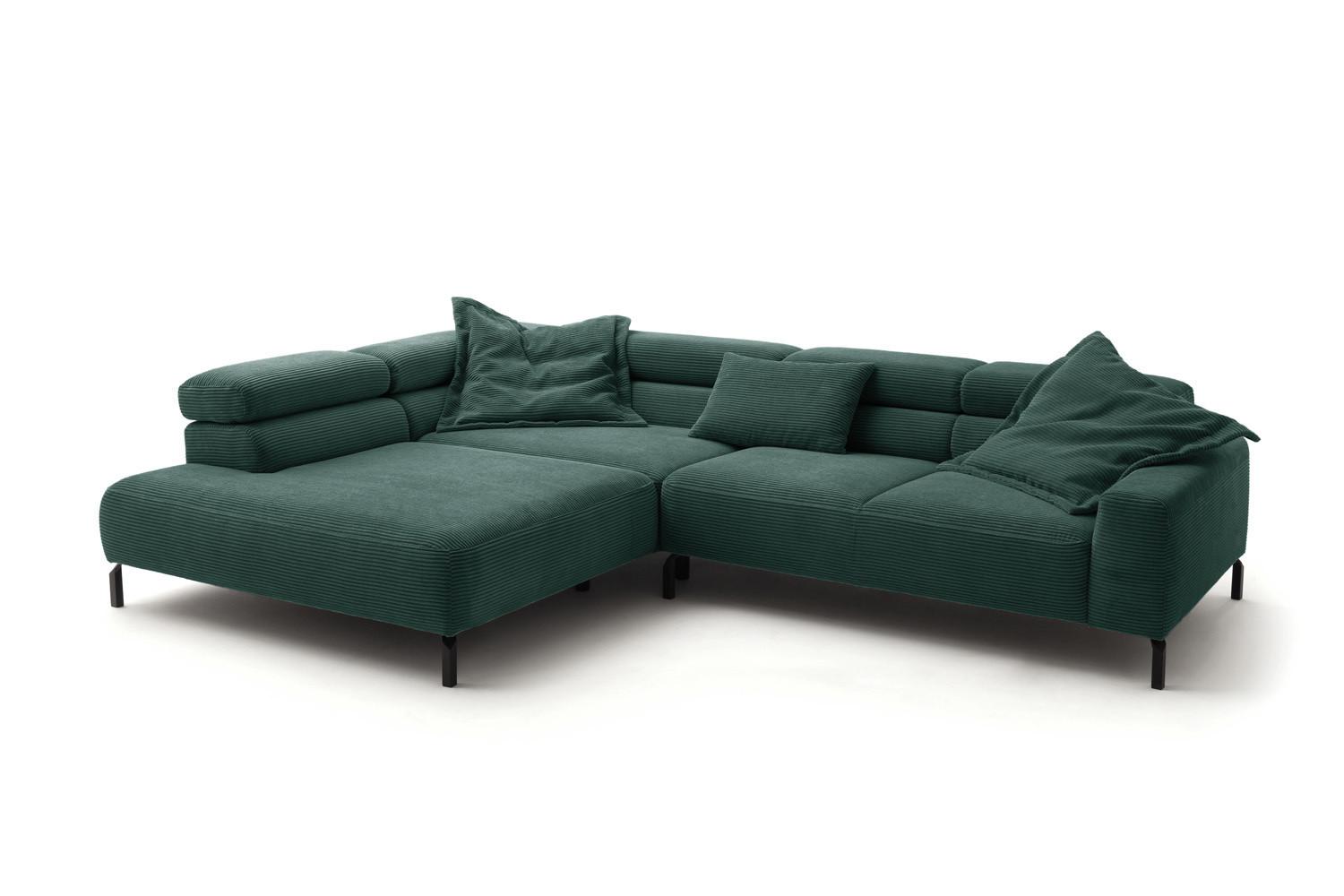 ECKSOFA DELIA Smaragdgrün Cord - Smaragdgrün/Schwarz, Textil/Metall (276/219cm) - KAWOLA