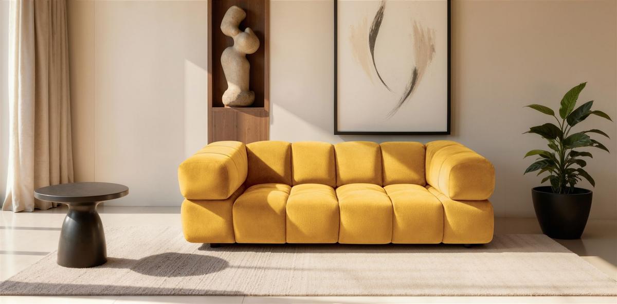 SOFA 3-sitzer Blanche In Bluvel - Gelb, Holzwerkstoff/Textil (240/70/96cm) - Fun Möbel