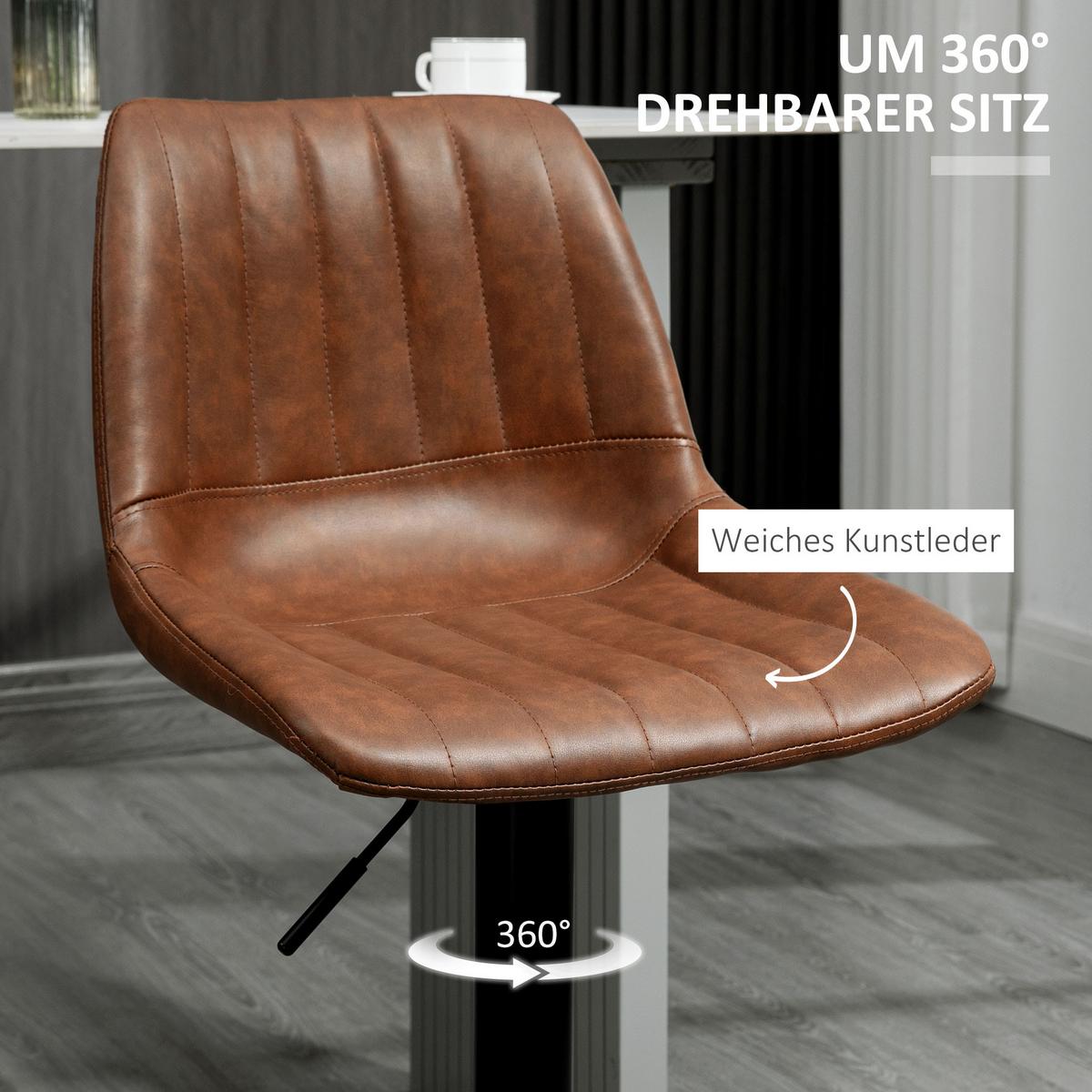 2ER Set Barhocker 91-111 cm Höhenverstellbarer Küchenhocker Barstuhl mit Fußring - Braun, Kunststoff (49.5/111/43cm) - HOMCOM