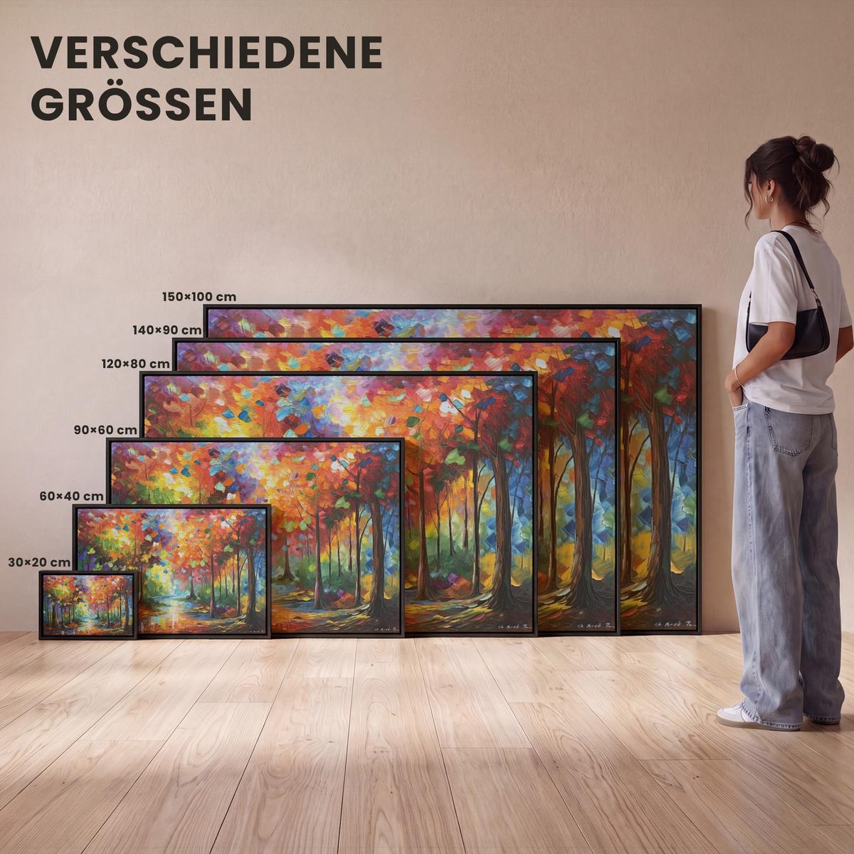 LEINWAND Bilder mit Rahmen - Landschaft - Wald - Farben - Natur - 120x80 - Multicolor, Textil (120/80cm) - MuchoWow